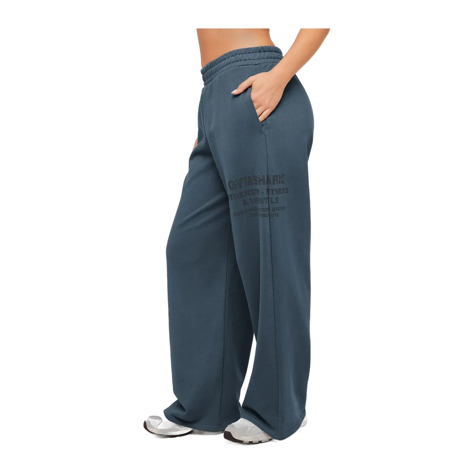 Women's Gymshark Stacked Graphic Wide Leg Joggers Stealth Blue