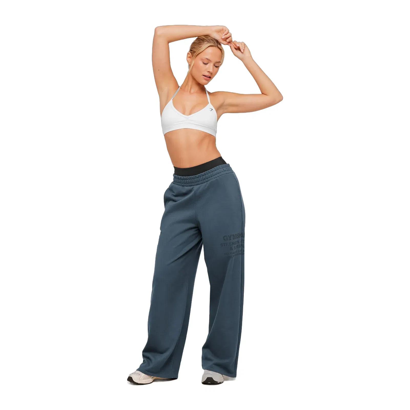 Women's Gymshark Stacked Graphic Wide Leg Joggers Stealth Blue