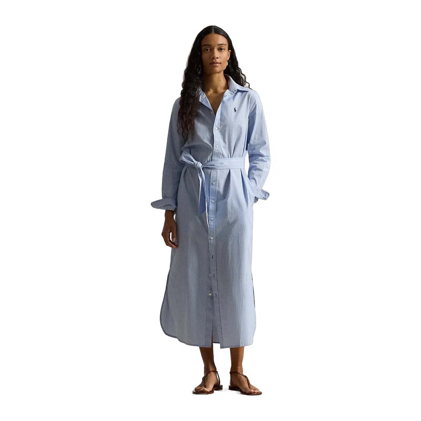 Ralph Lauren Belted Striped Cotton Shirtdress