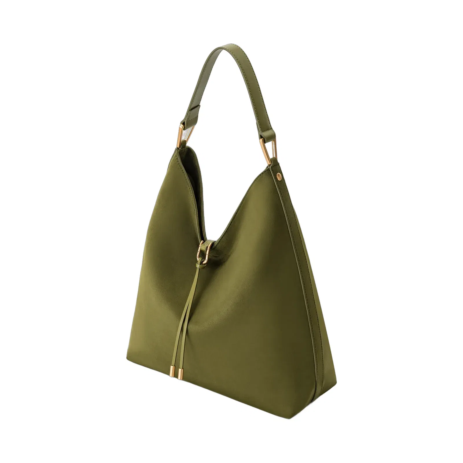 Aria Faux Suede Shoulder Bag - Dark Olive