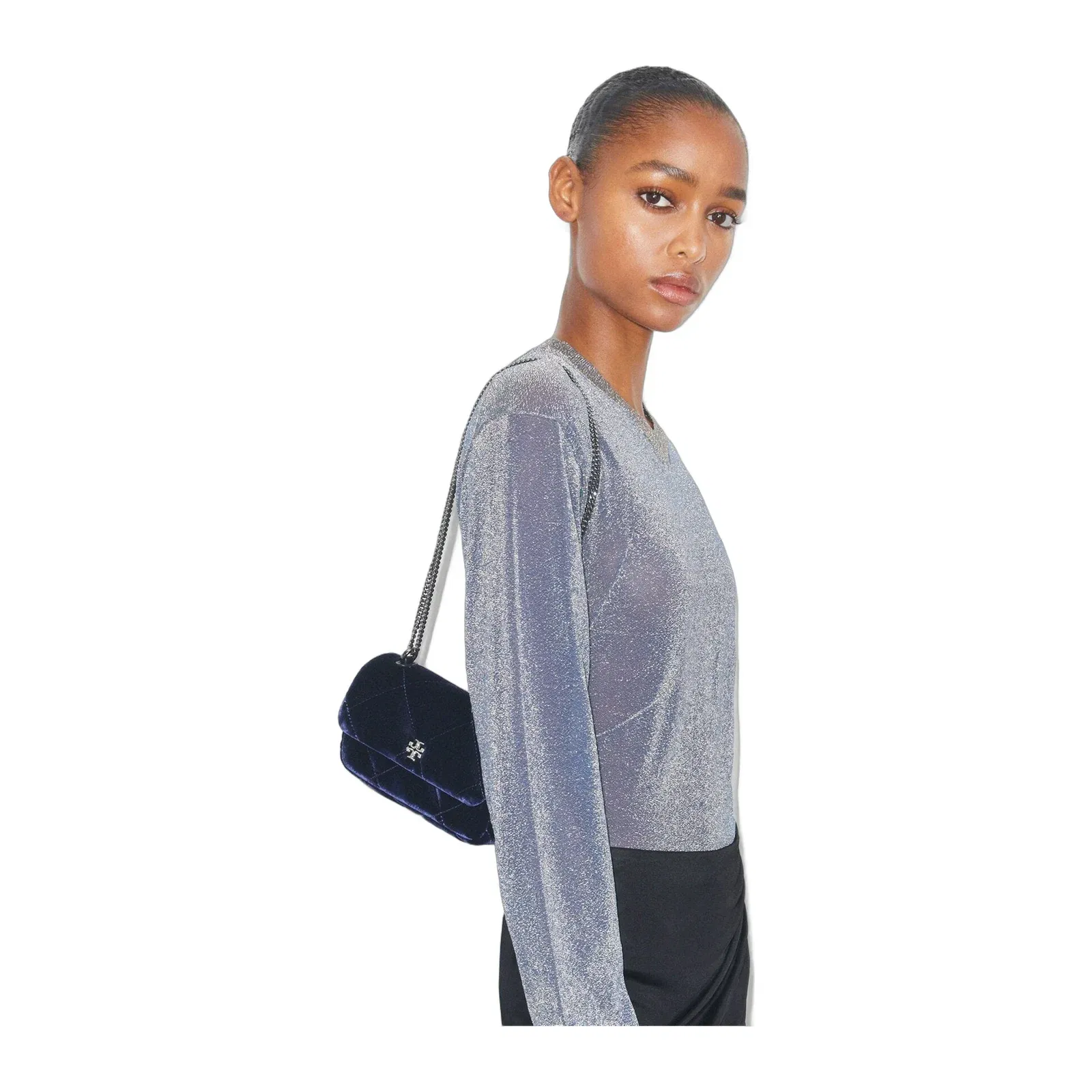 Mini Kira Diamond Quilt Velvet Pavé Flap Bag