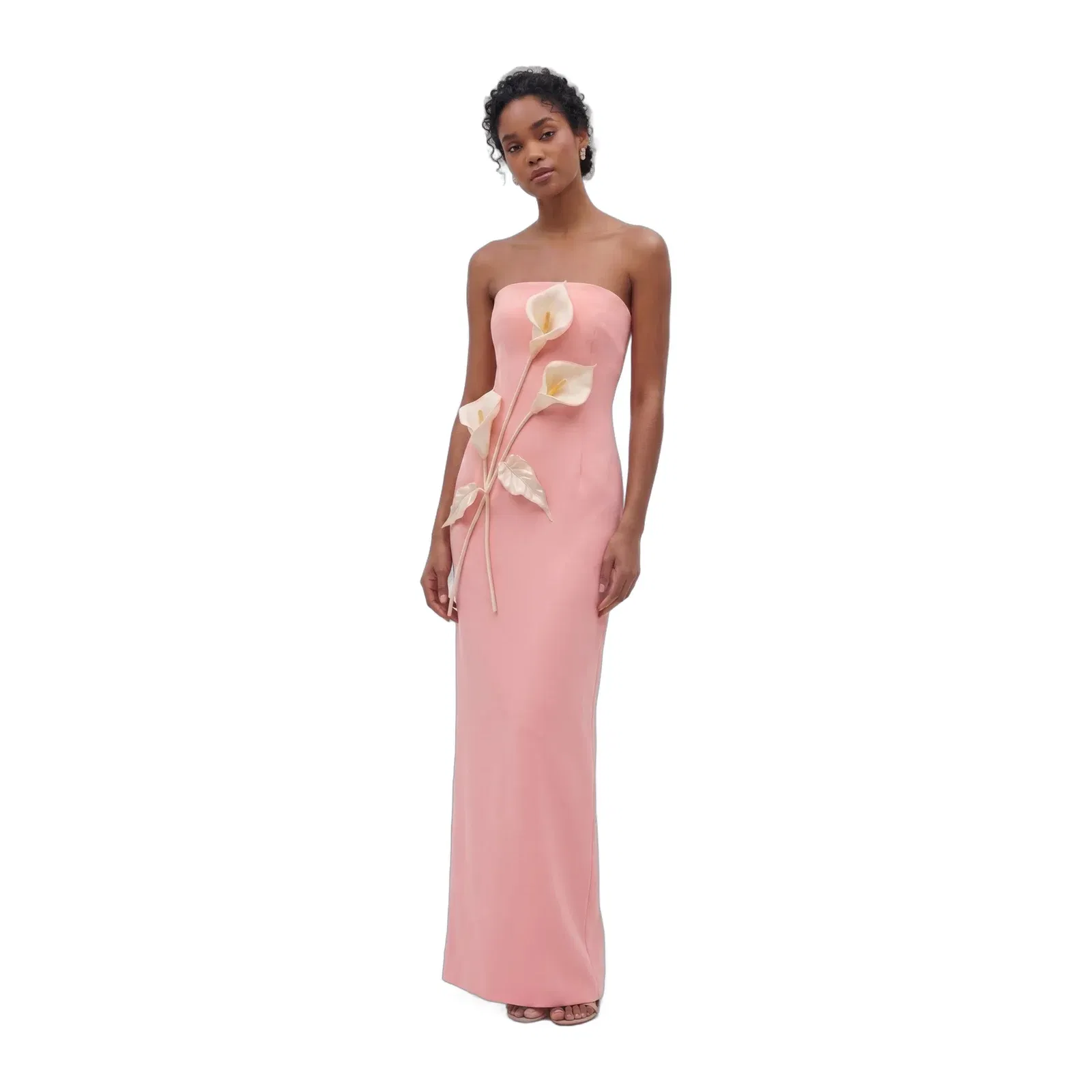 Floral Appliqué Strapless Dress - Navy Blue
