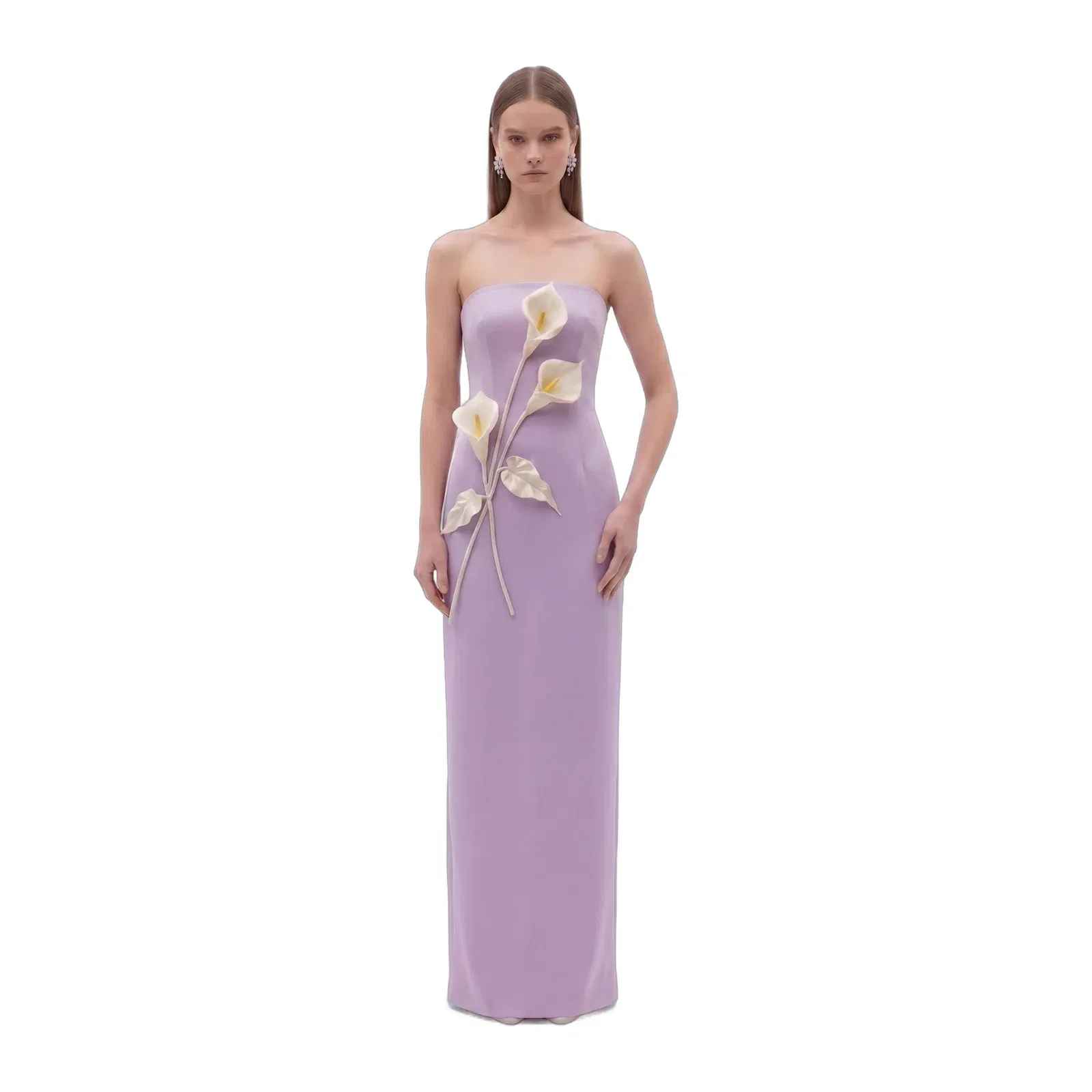 Floral Appliqué Strapless Dress - Navy Blue
