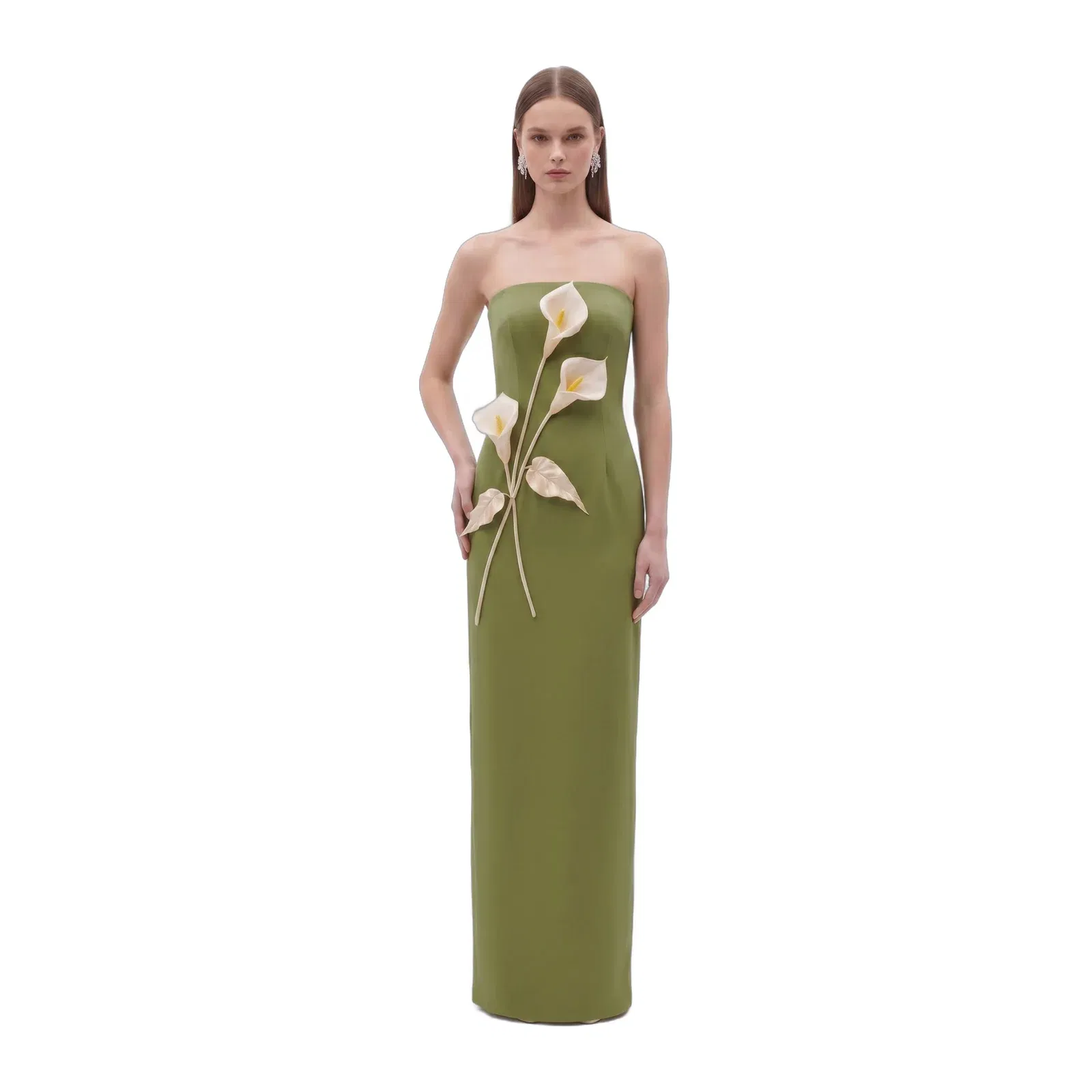 Floral Appliqué Strapless Dress - Navy Blue