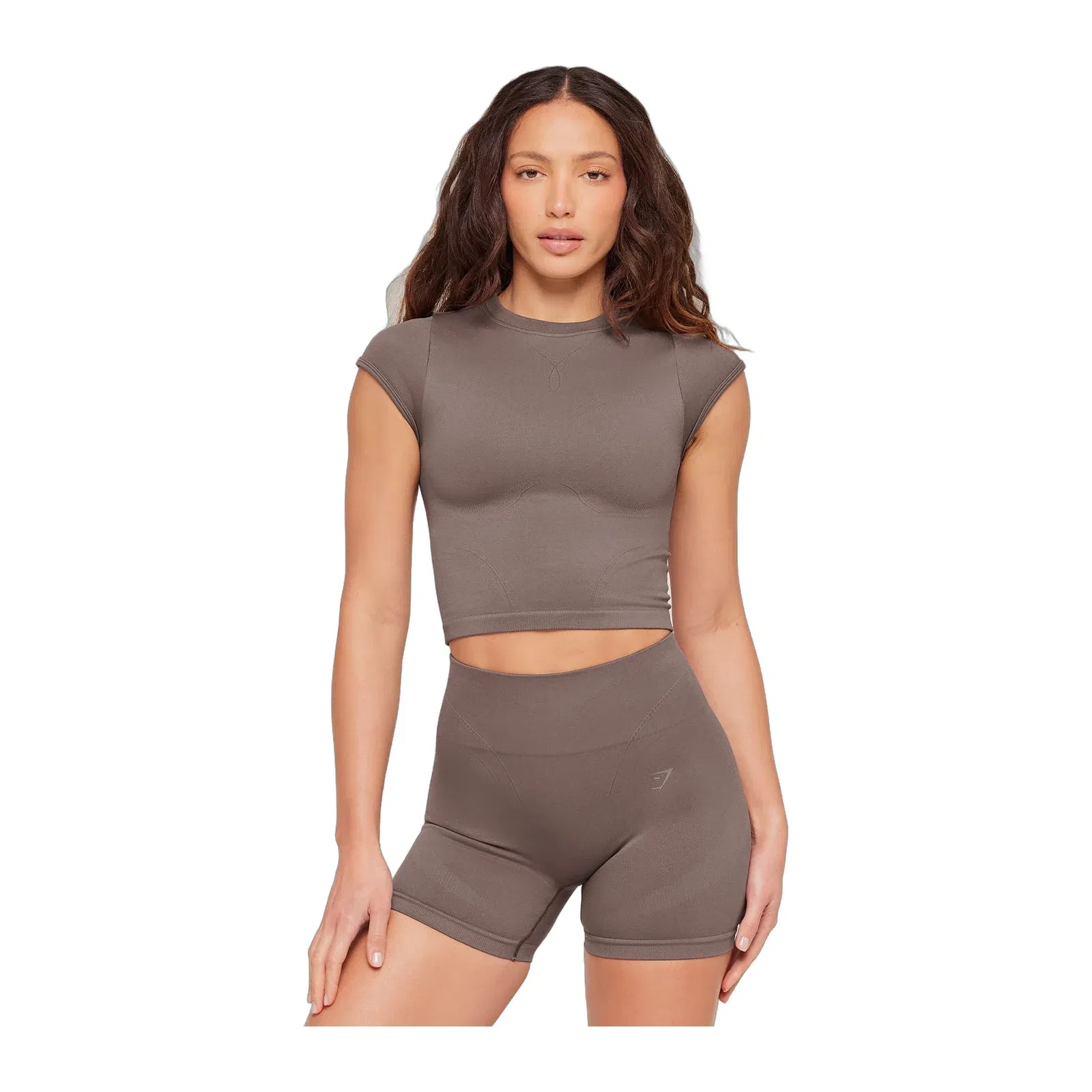 Women's Gymshark Poise Crew Neck Short Sleeve Top Cool Brown