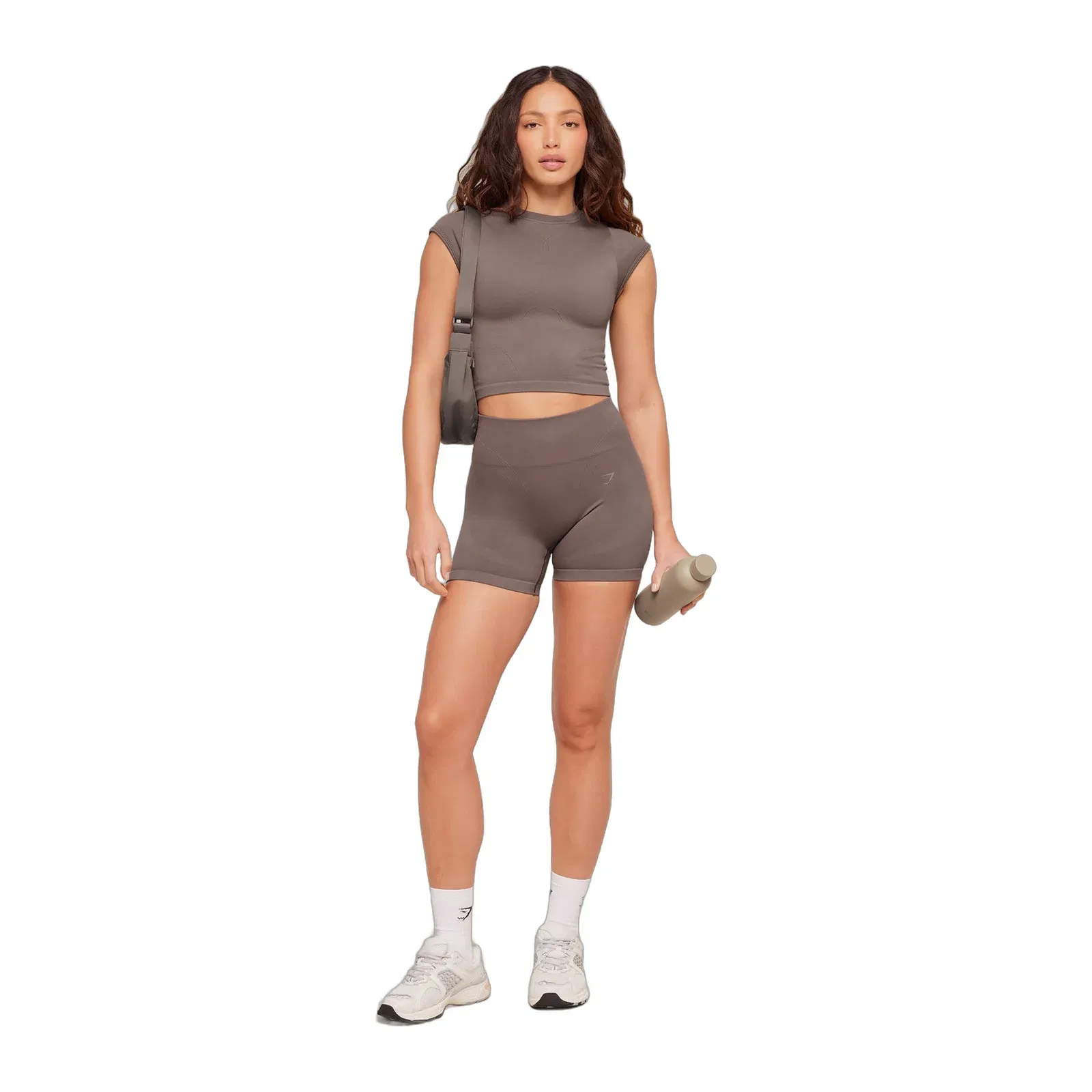 Women's Gymshark Poise Crew Neck Short Sleeve Top Cool Brown