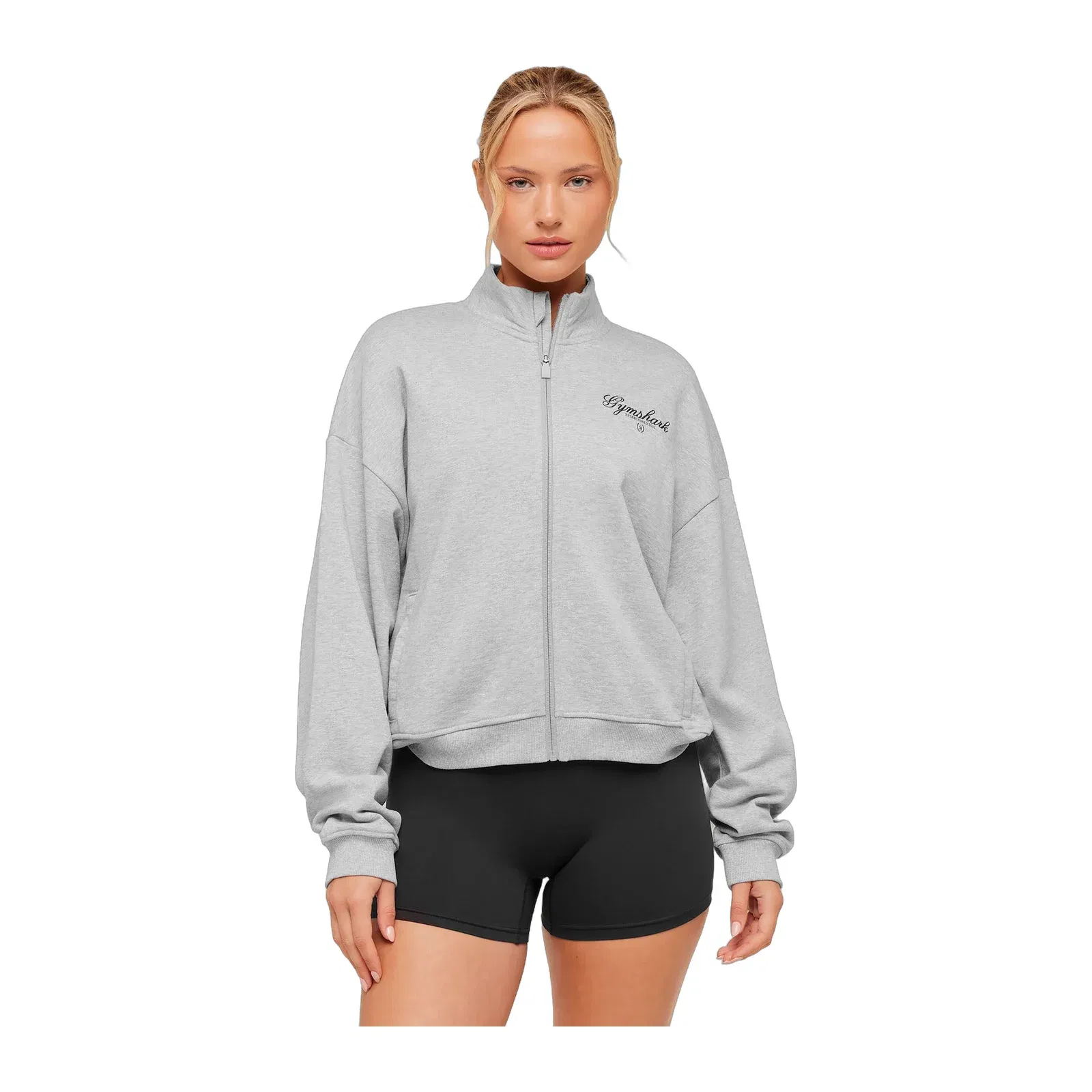Women's Gymshark Script Embroidery Oversized Zip Through Light Grey Core Marl