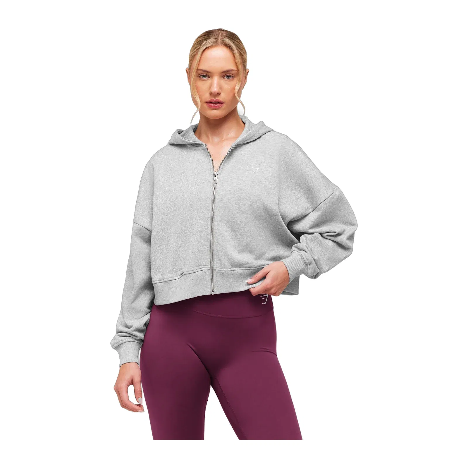 Women's Gymshark Training Oversized Boxy Zip Through Hoodie Light Grey Core Marl
