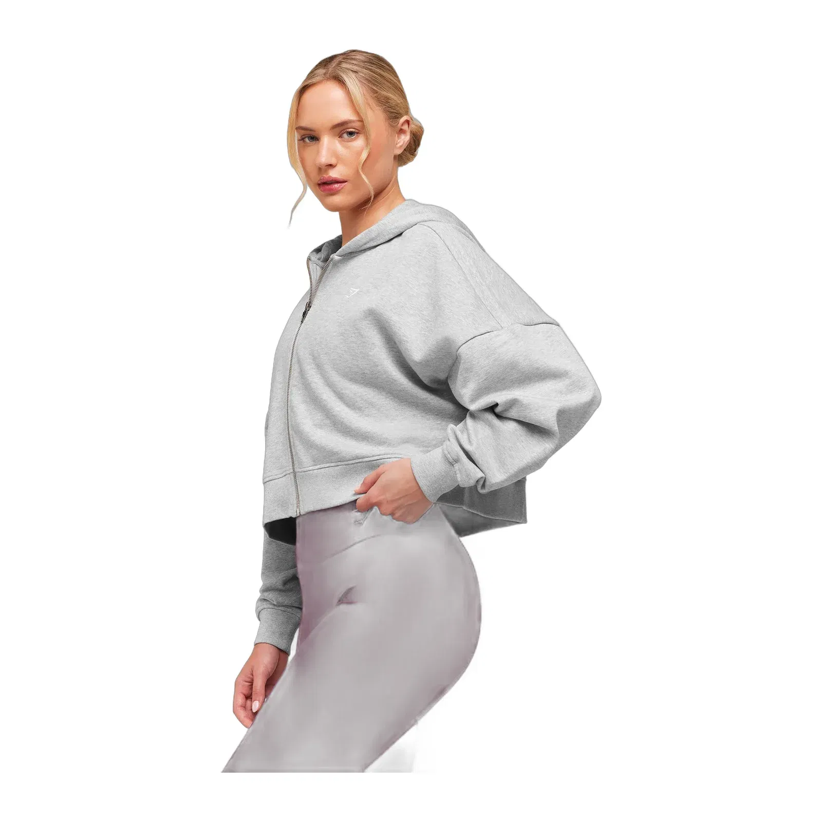 Women's Gymshark Training Oversized Boxy Zip Through Hoodie Light Grey Core Marl