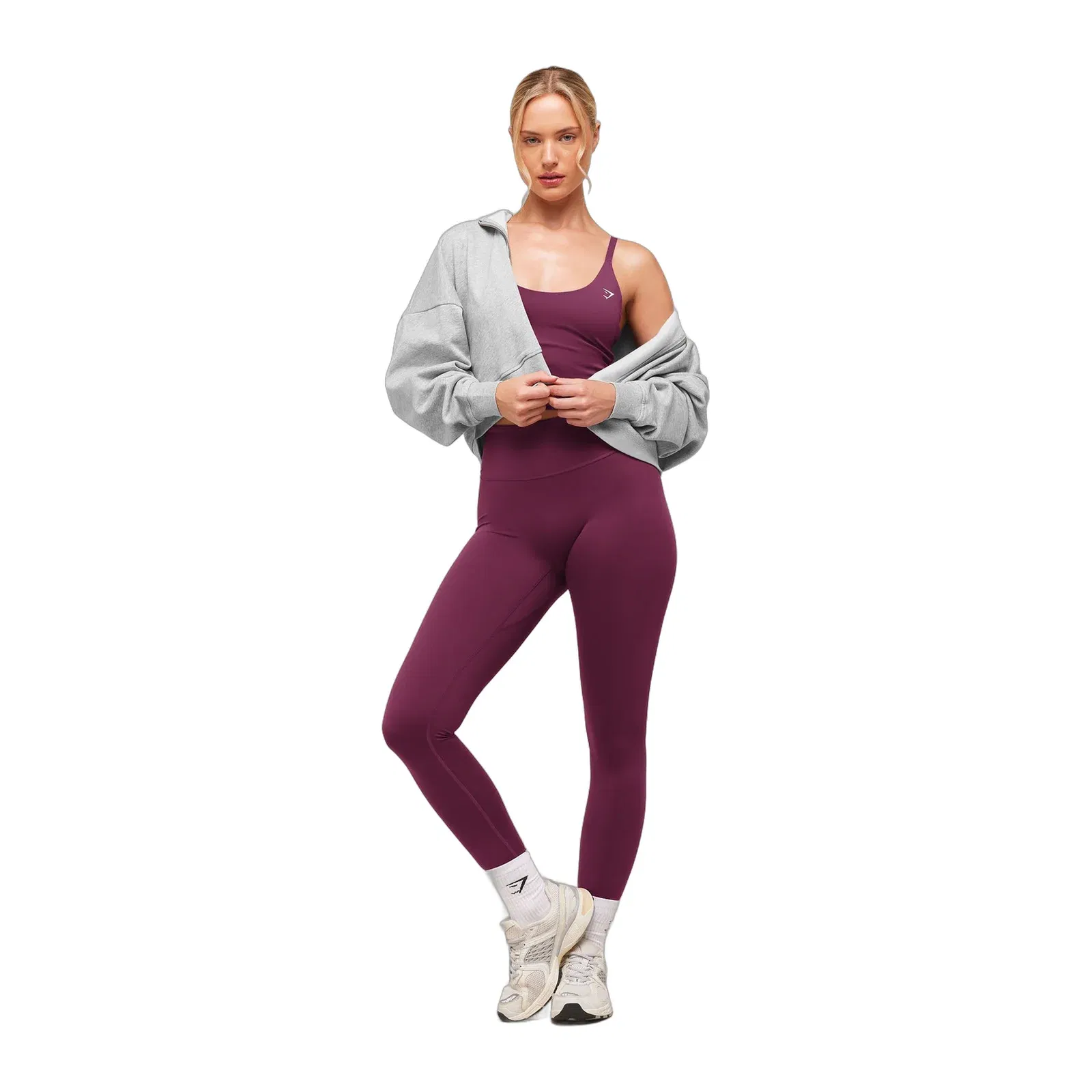 Women's Gymshark Training Oversized Boxy Zip Through Hoodie Light Grey Core Marl
