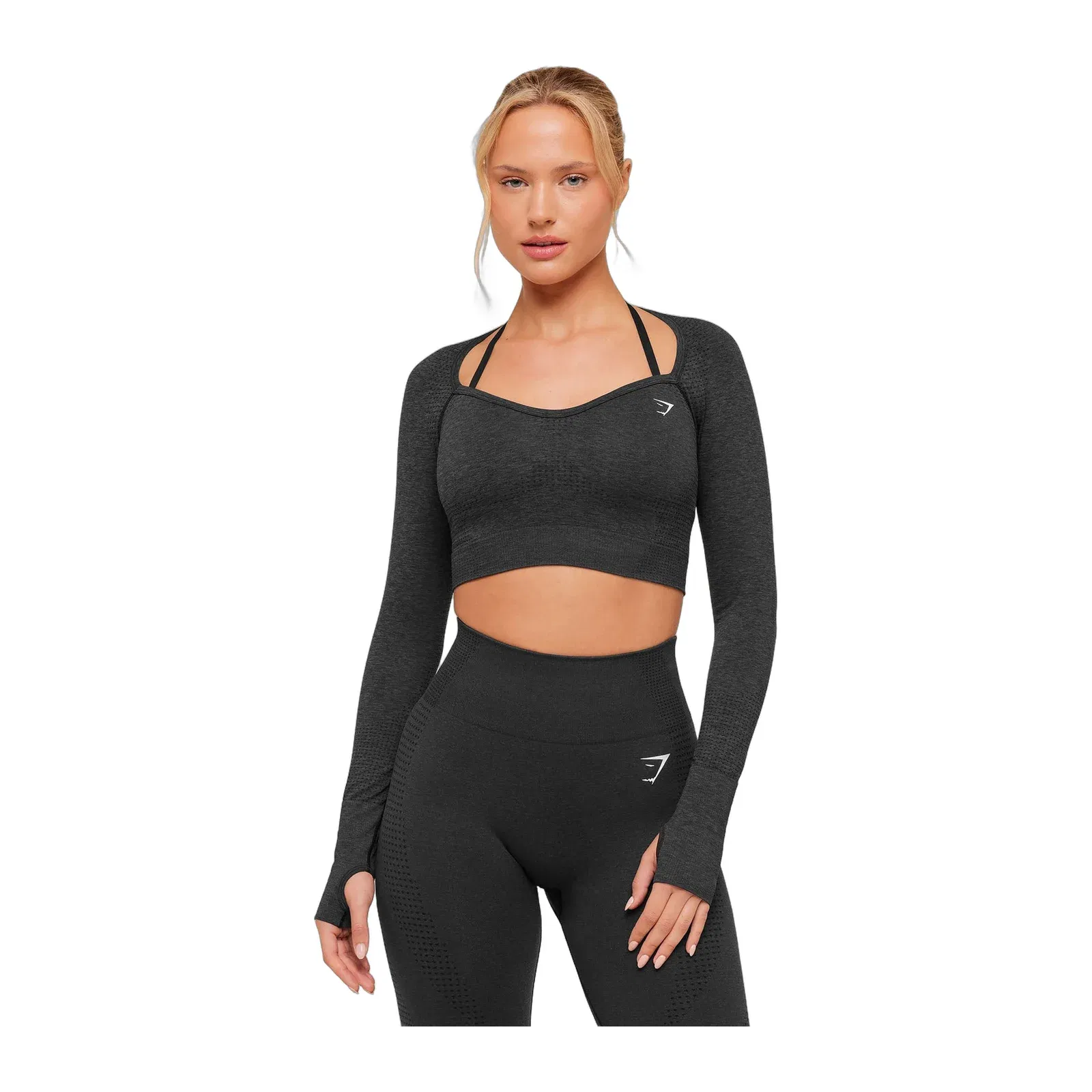 Women's Gymshark Vital Sweetheart Neck Crop Top Black Marl