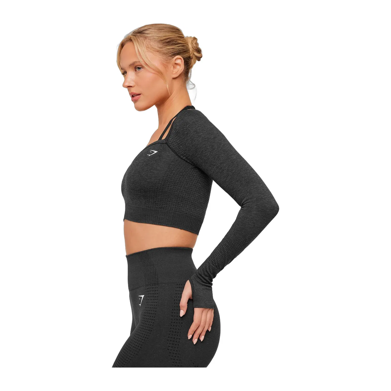 Women's Gymshark Vital Sweetheart Neck Crop Top Black Marl