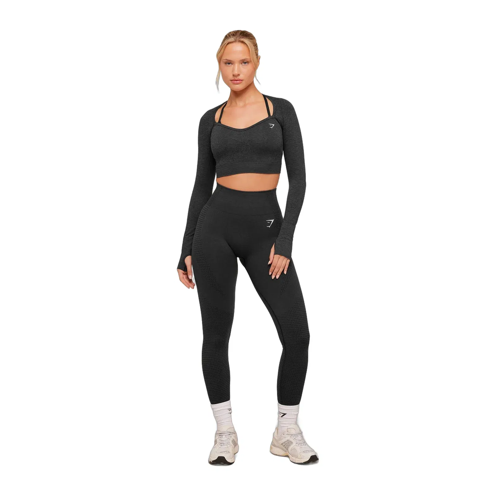 Women's Gymshark Vital Sweetheart Neck Crop Top Black Marl
