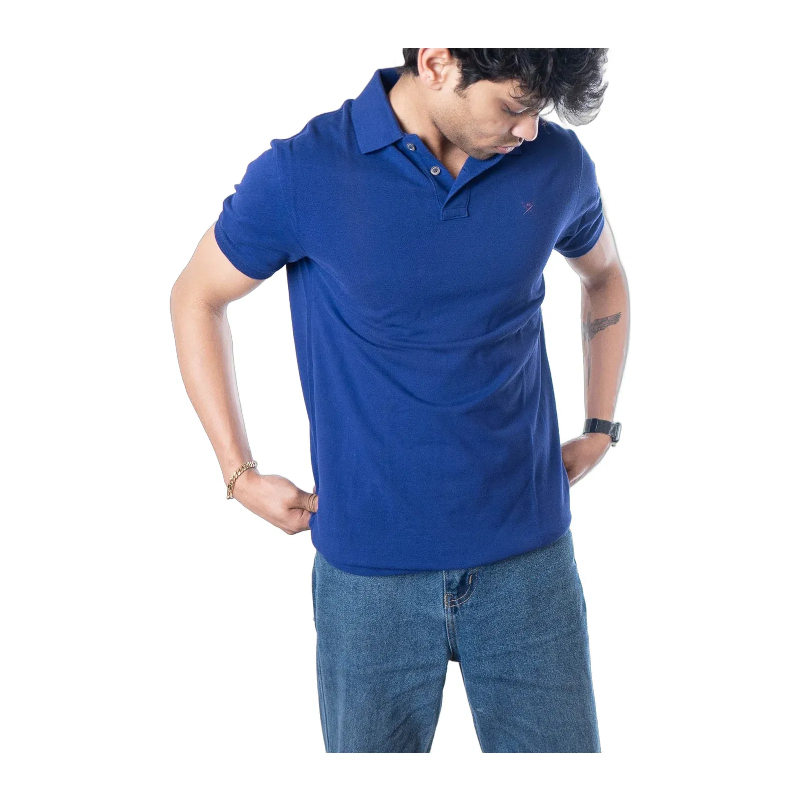 Hackett Indigo Logo Embroidered Solid Polo T-Shirt (S)