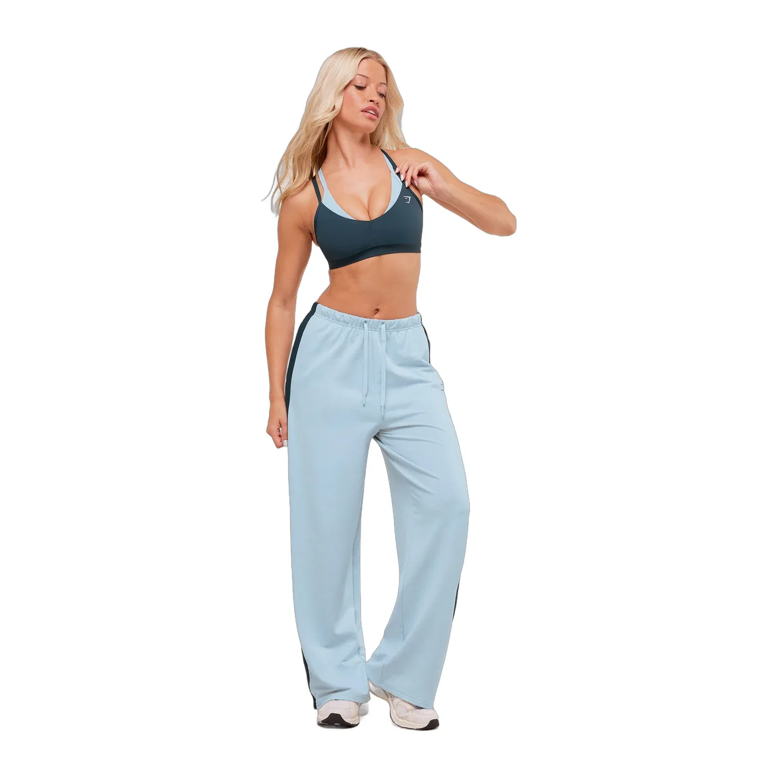 Gymshark Retro Stripe Snap Pant - Smoke Blue/Deep Petrol Blue