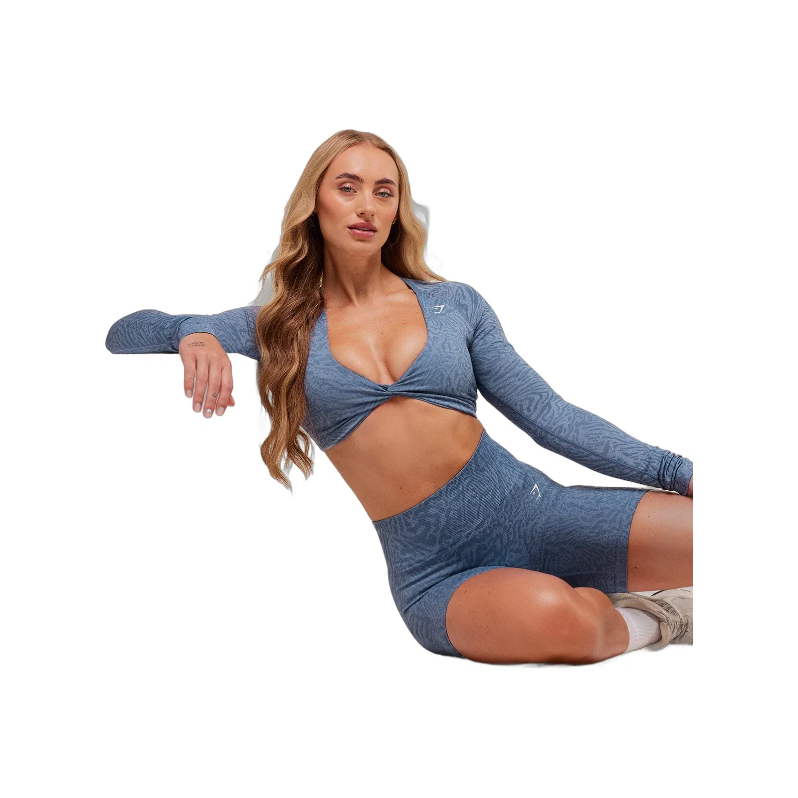 Gymshark Adapt Animal Long Sleeve Crop Top - Worn Blue/Peri Blue