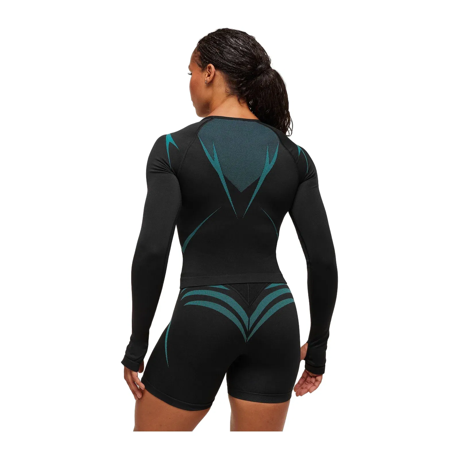 Gymshark Apex Lift Seamless Long Sleeve Crop Top - Black/Brand Blue