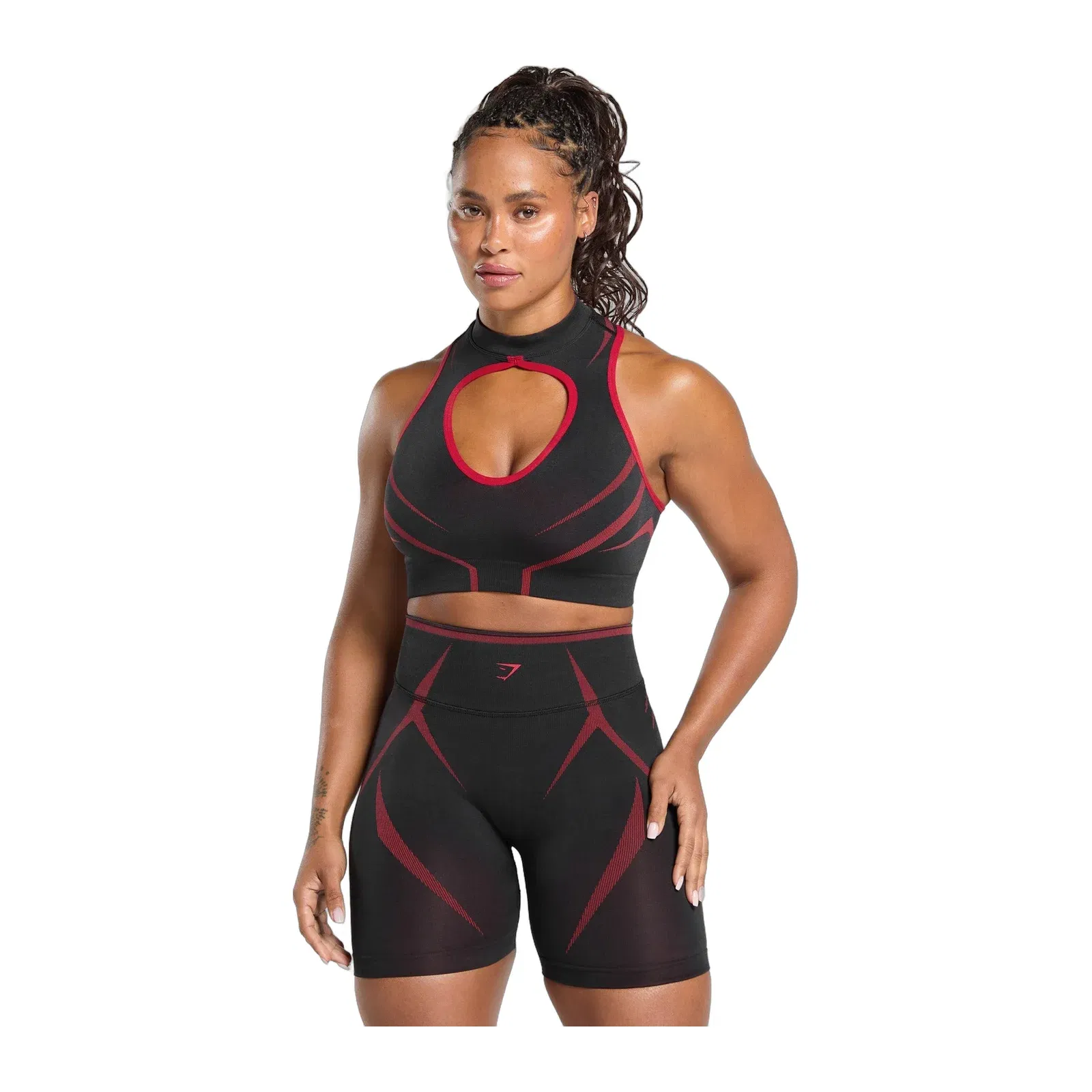 Gymshark Apex Lift Seamless Crop Top - Black/Carmine Red