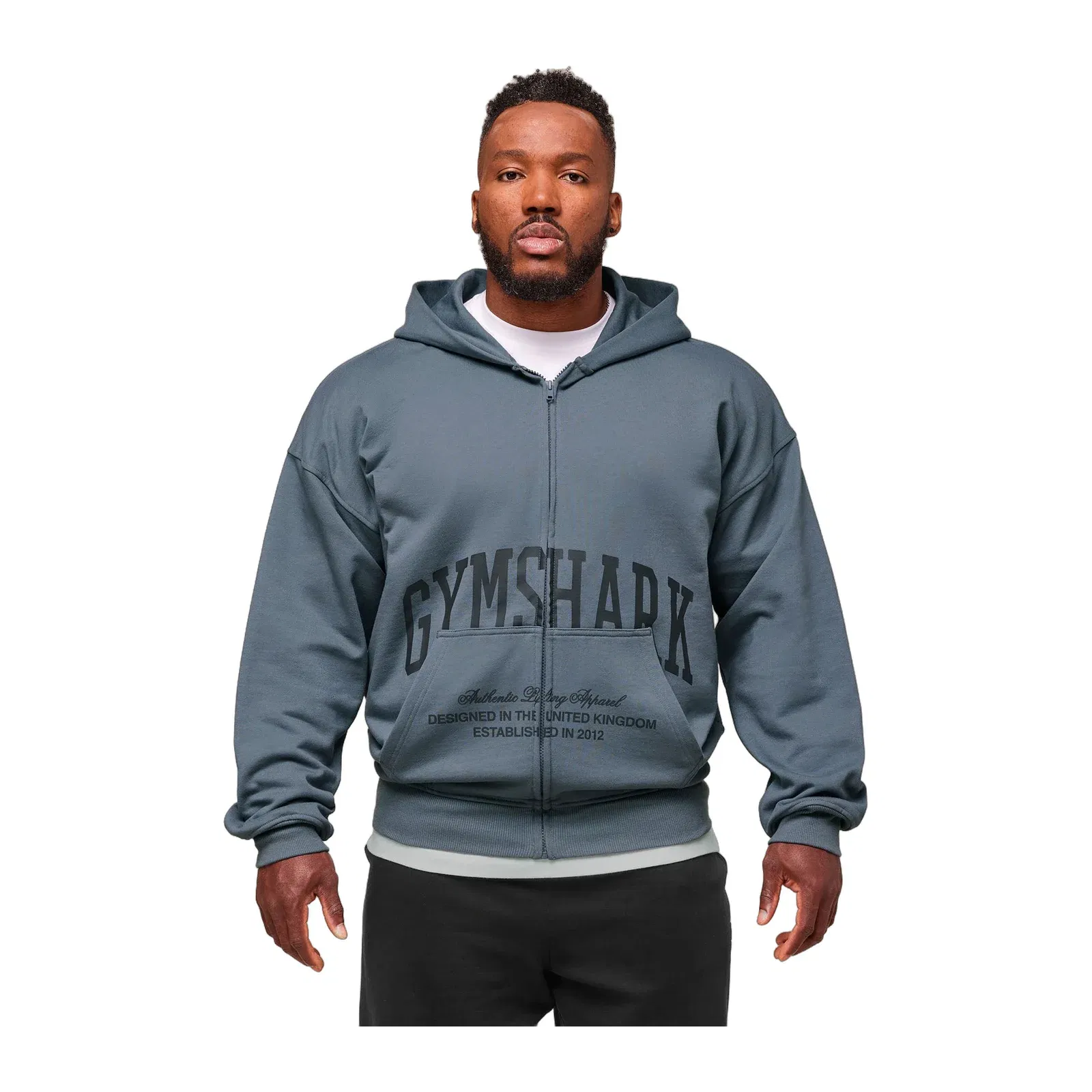 Gymshark Collegiate Script Zip Up Hoodie - Iron Blue