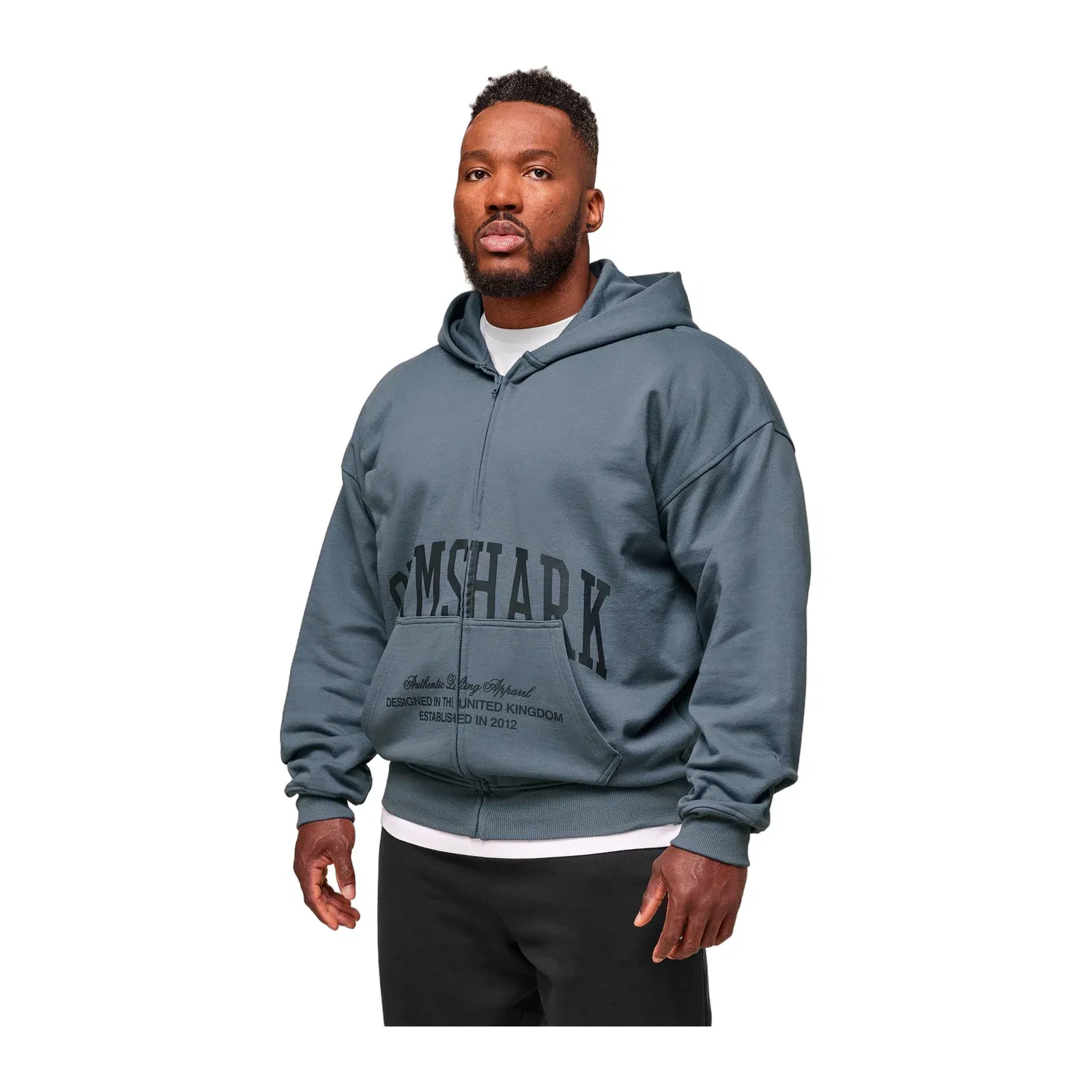 Gymshark Collegiate Script Zip Up Hoodie - Iron Blue