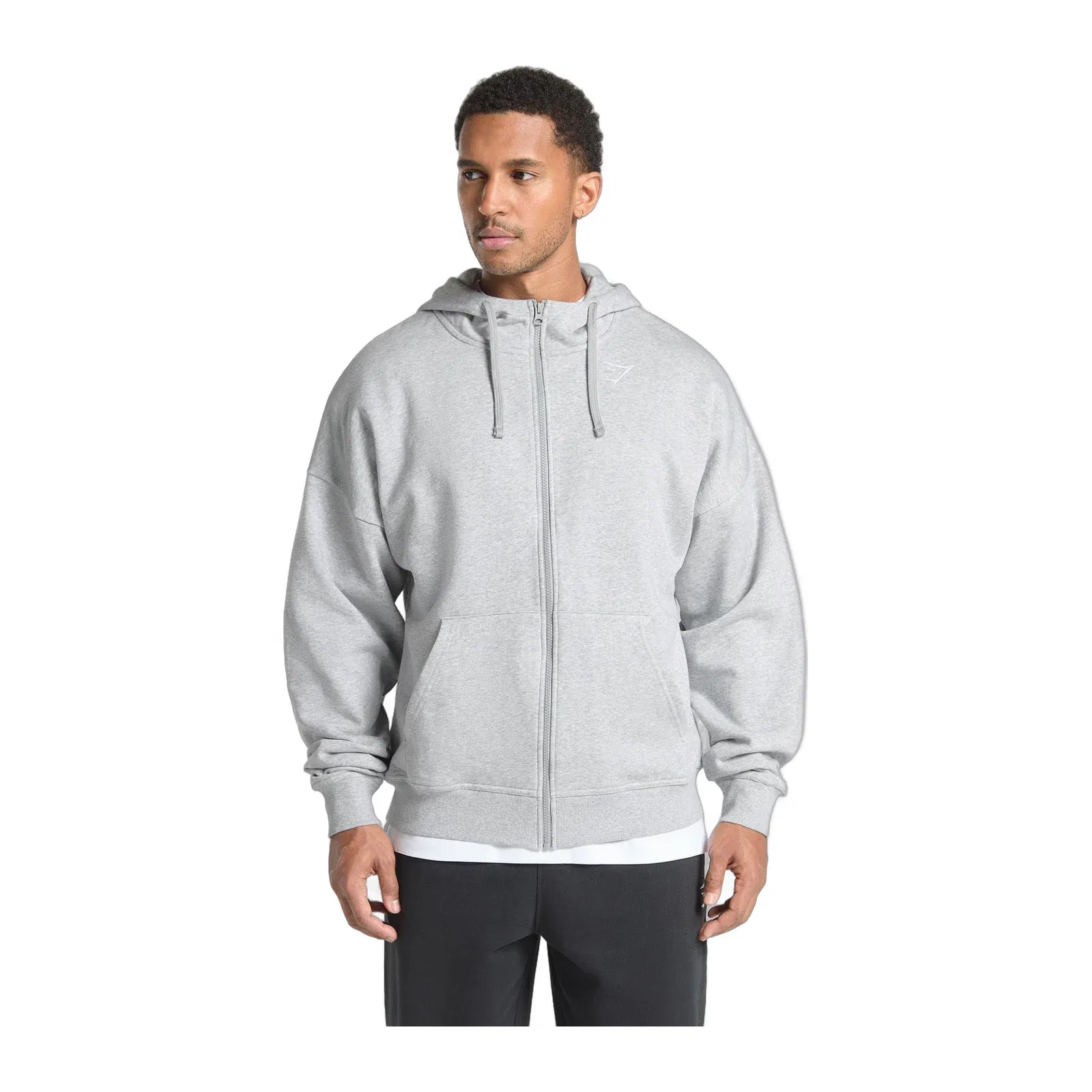 Gymshark Crest Oversized Zip Up Hoodie - Light Grey Core Marl