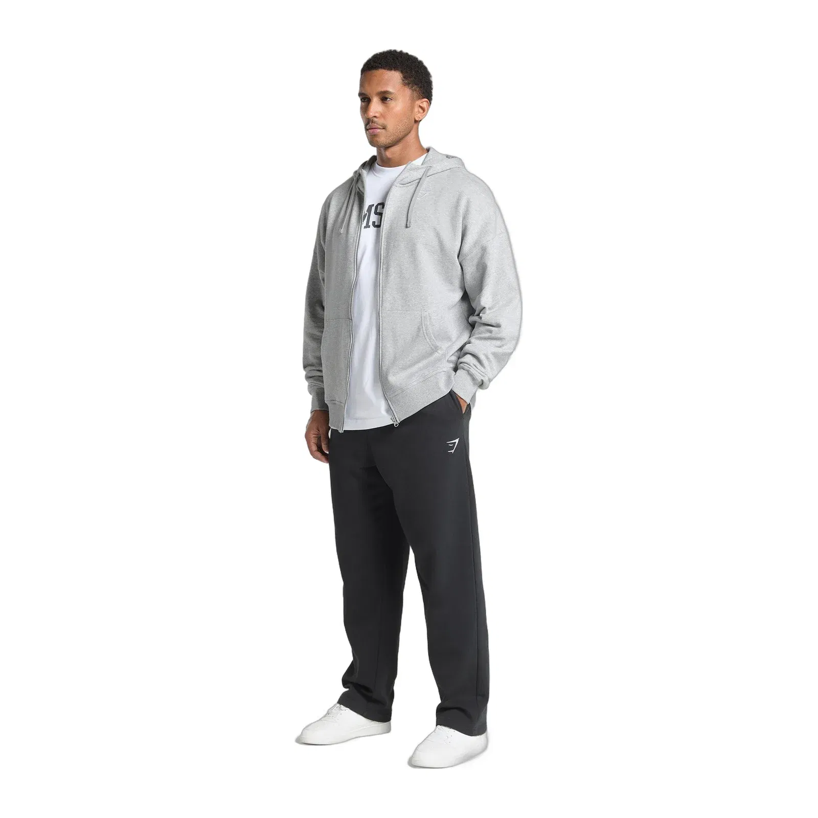 Gymshark Crest Oversized Zip Up Hoodie - Light Grey Core Marl