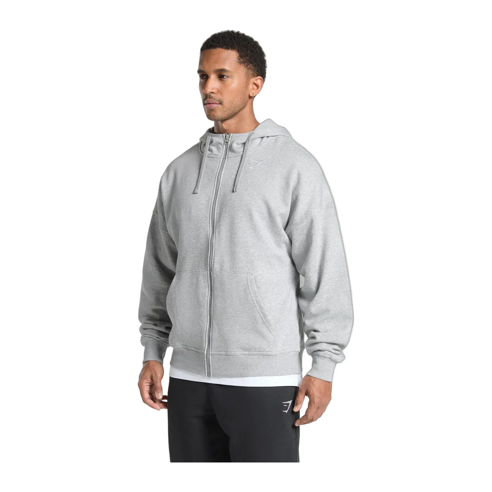 Gymshark Crest Oversized Zip Up Hoodie - Light Grey Core Marl
