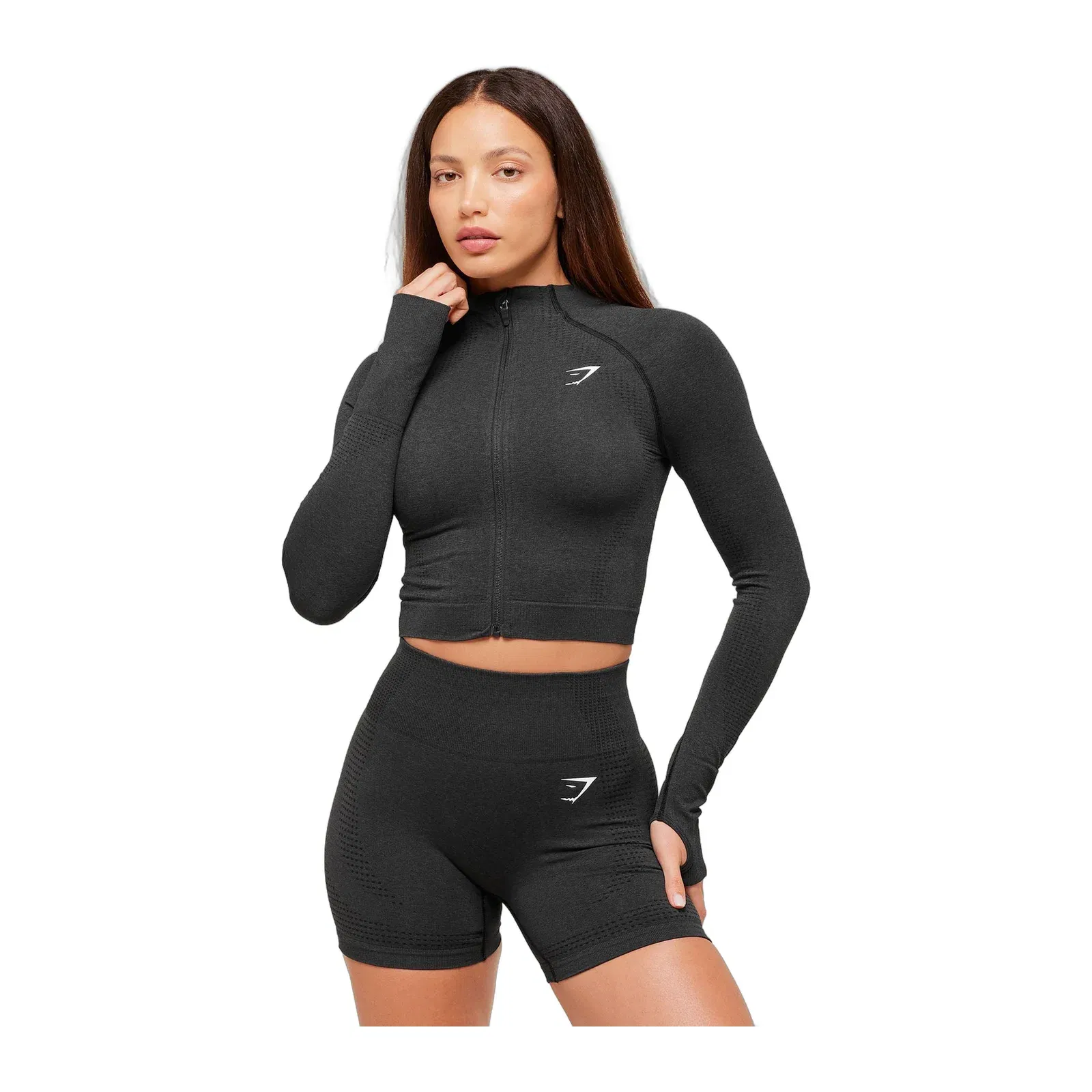 Gymshark Vital Midi Zip Up Jacket - Black Marl