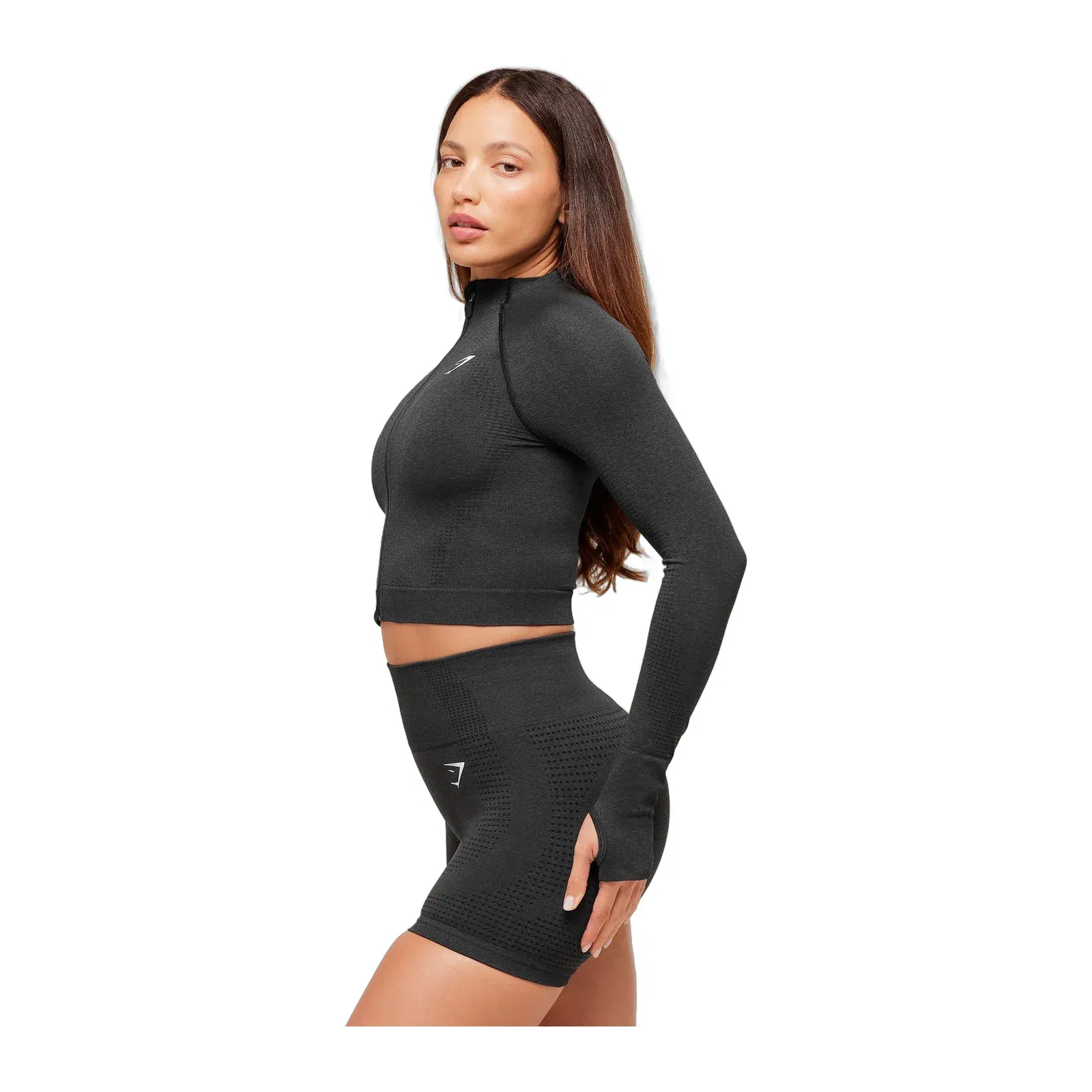 Gymshark Vital Midi Zip Up Jacket - Black Marl