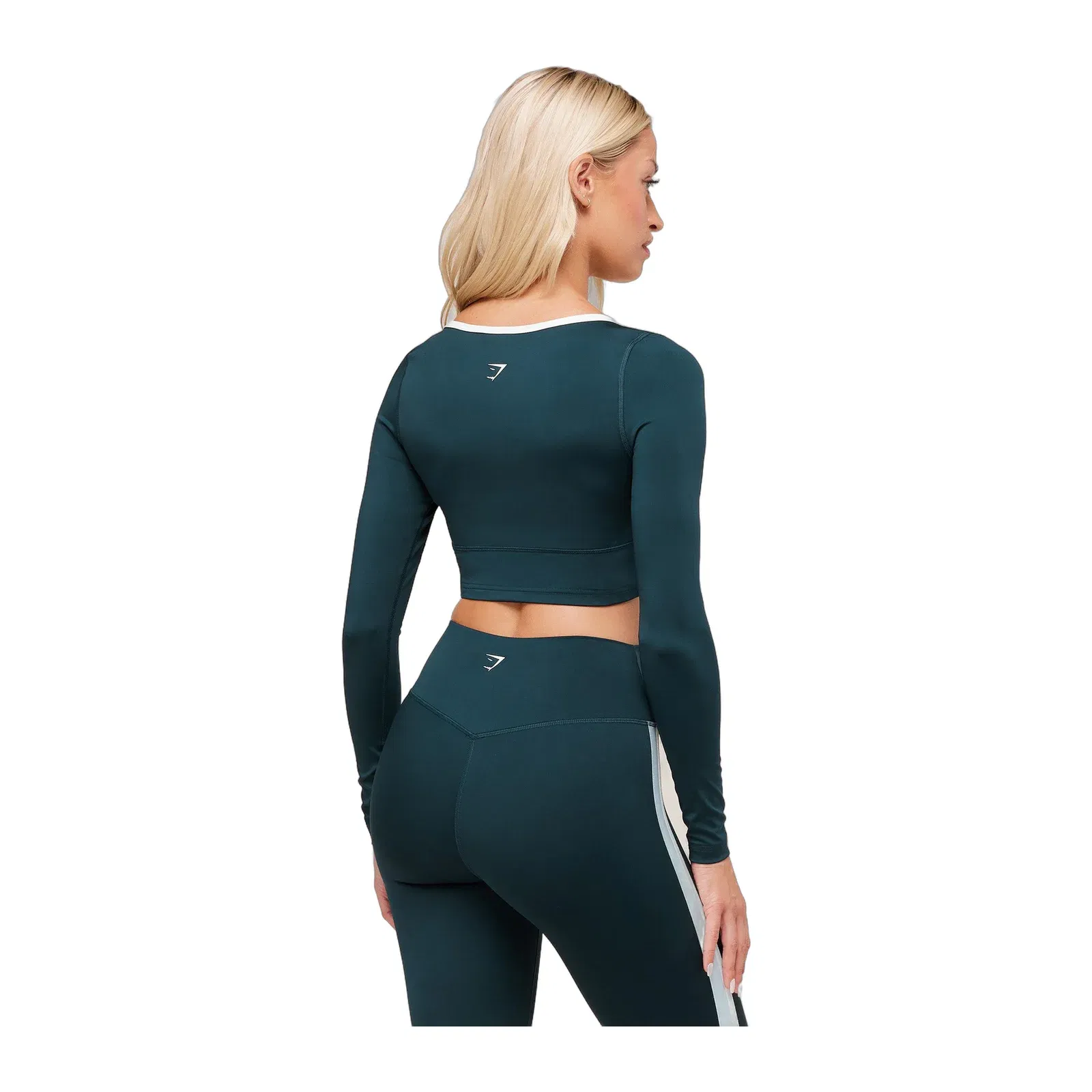 Gymshark Piping Long Sleeve Crop Top - Deep Petrol Blue/Smoke Blue/Soft White