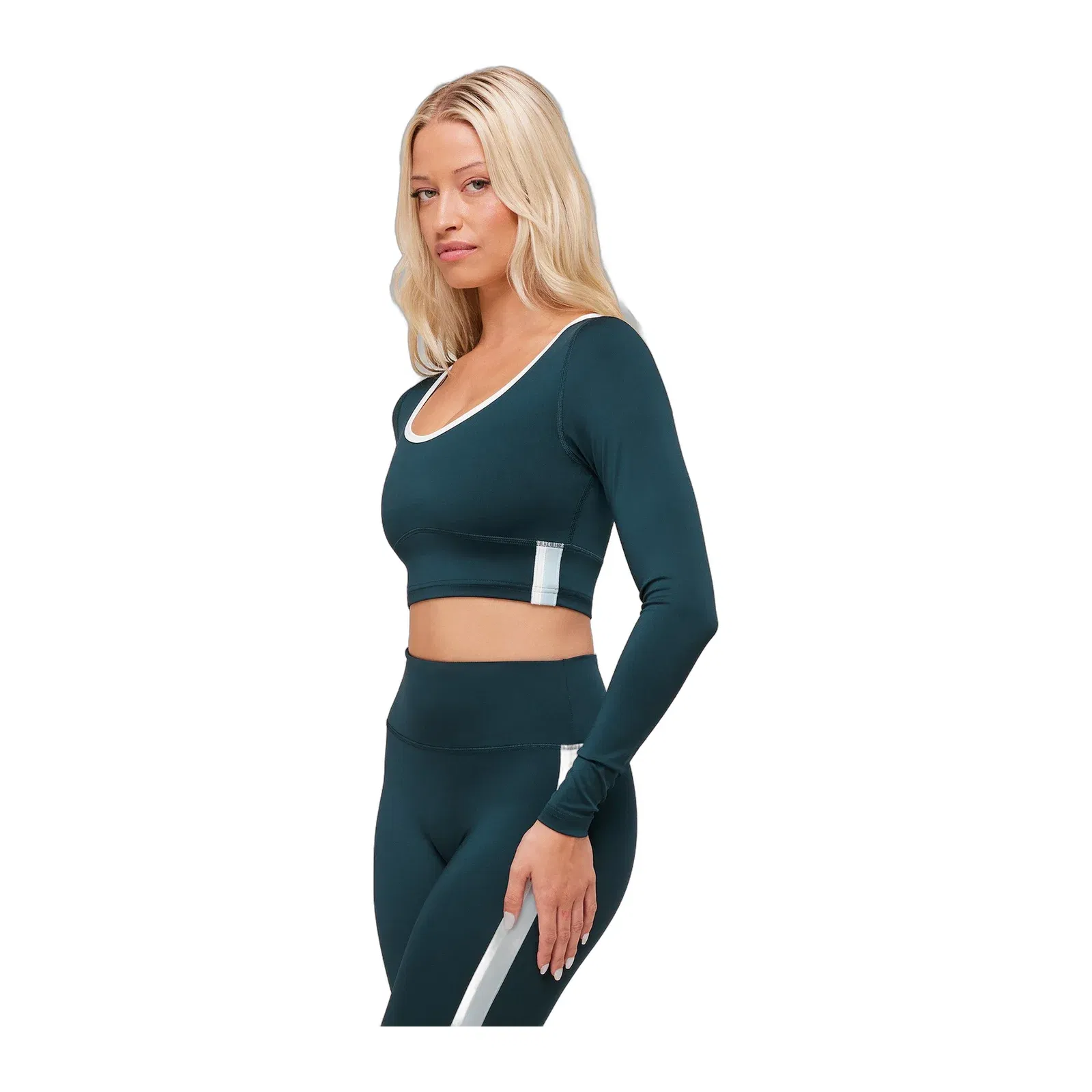 Gymshark Piping Long Sleeve Crop Top - Deep Petrol Blue/Smoke Blue/Soft White