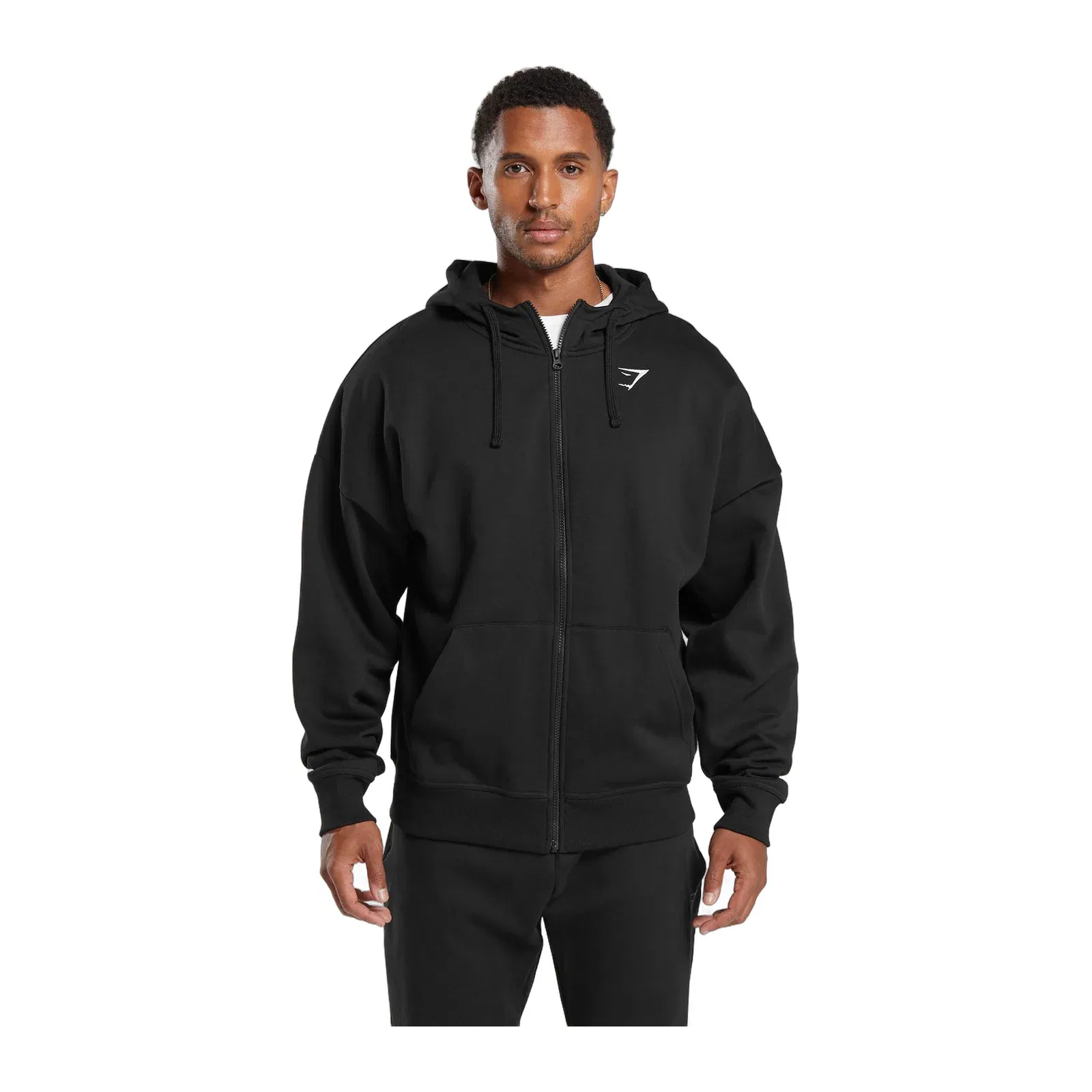 Gymshark Crest Oversized Zip Up Hoodie - Black