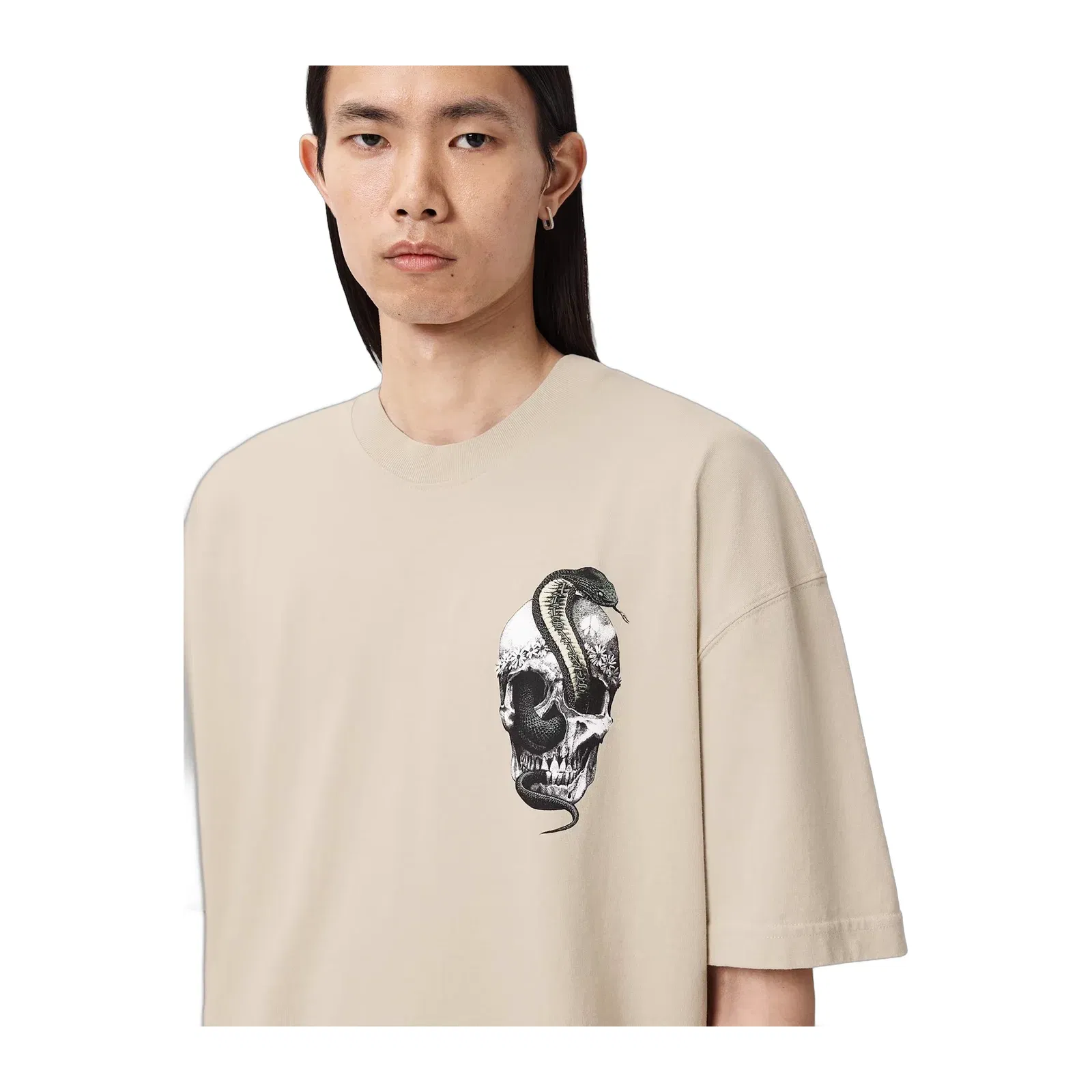 ALL SAINTS Snakehead Oversized Graphic Almond White T-Shirt
