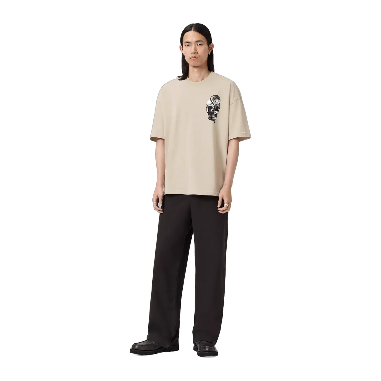 ALL SAINTS Snakehead Oversized Graphic Almond White T-Shirt