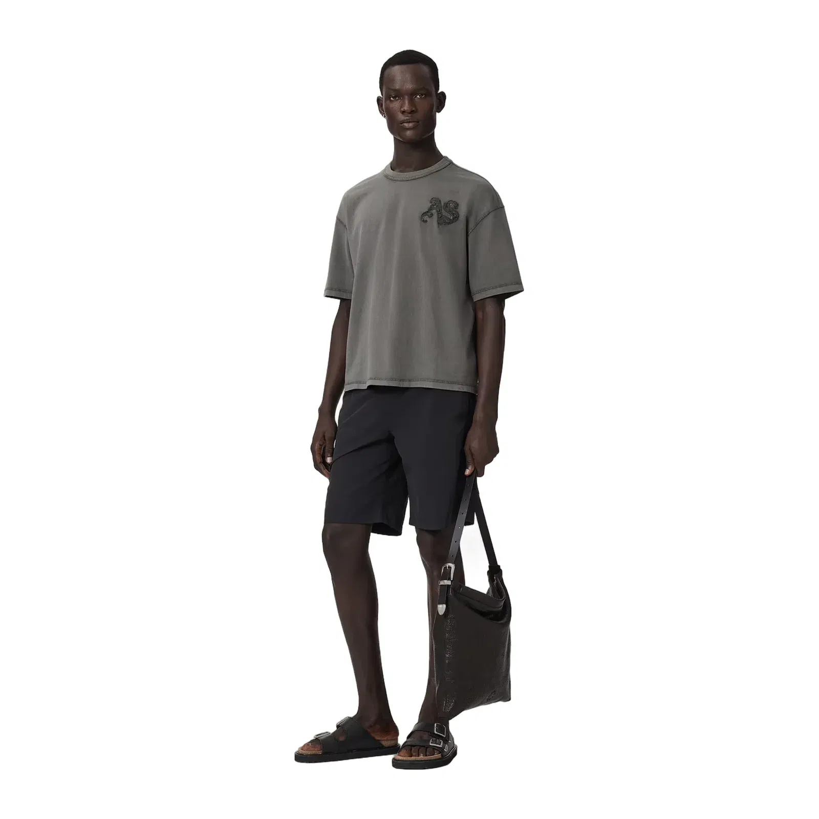 ALL SAINTS Insignia Short Sleeve Cotton Washed Black T-Shirt