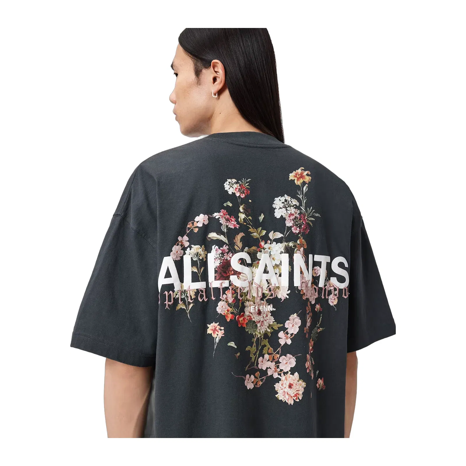 ALL SAINTS Valen Oversized Graphic Washed Black T-Shirt