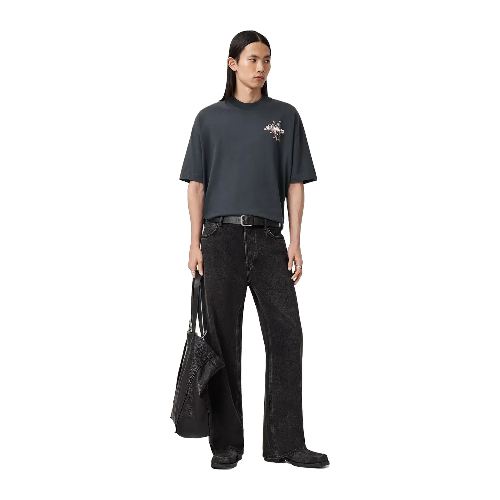 ALL SAINTS Valen Oversized Graphic Washed Black T-Shirt