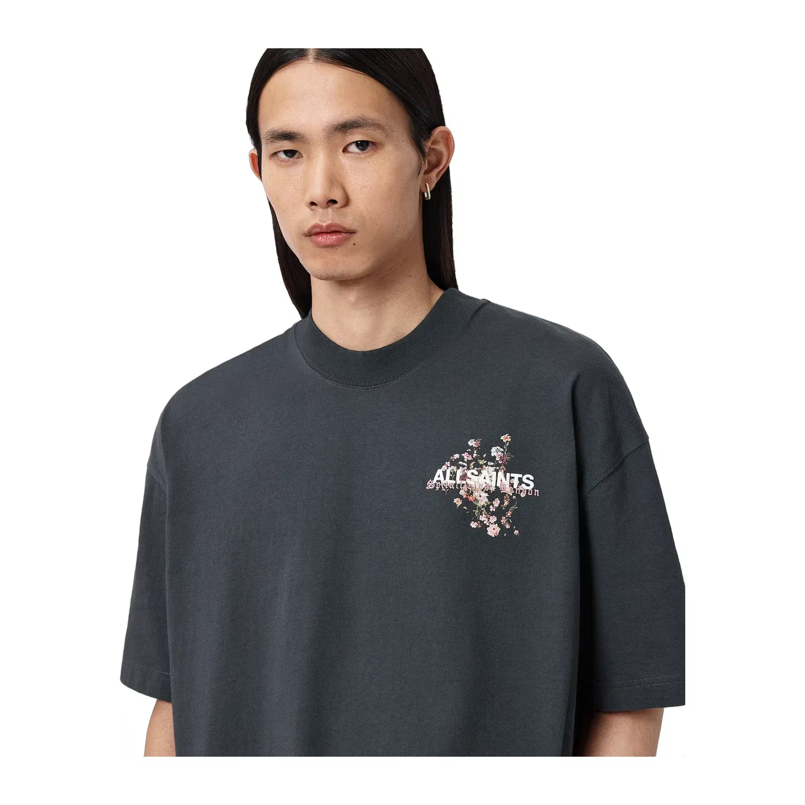 ALL SAINTS Valen Oversized Graphic Washed Black T-Shirt