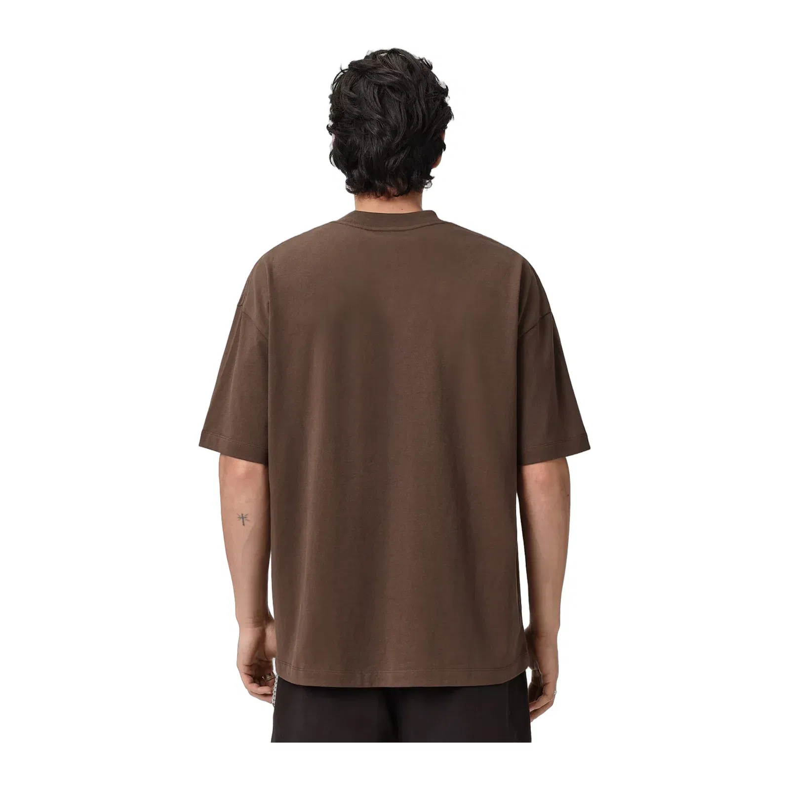 ALL SAINTS Xander Flocked Logo Oversized Bitter Brown T-Shirt