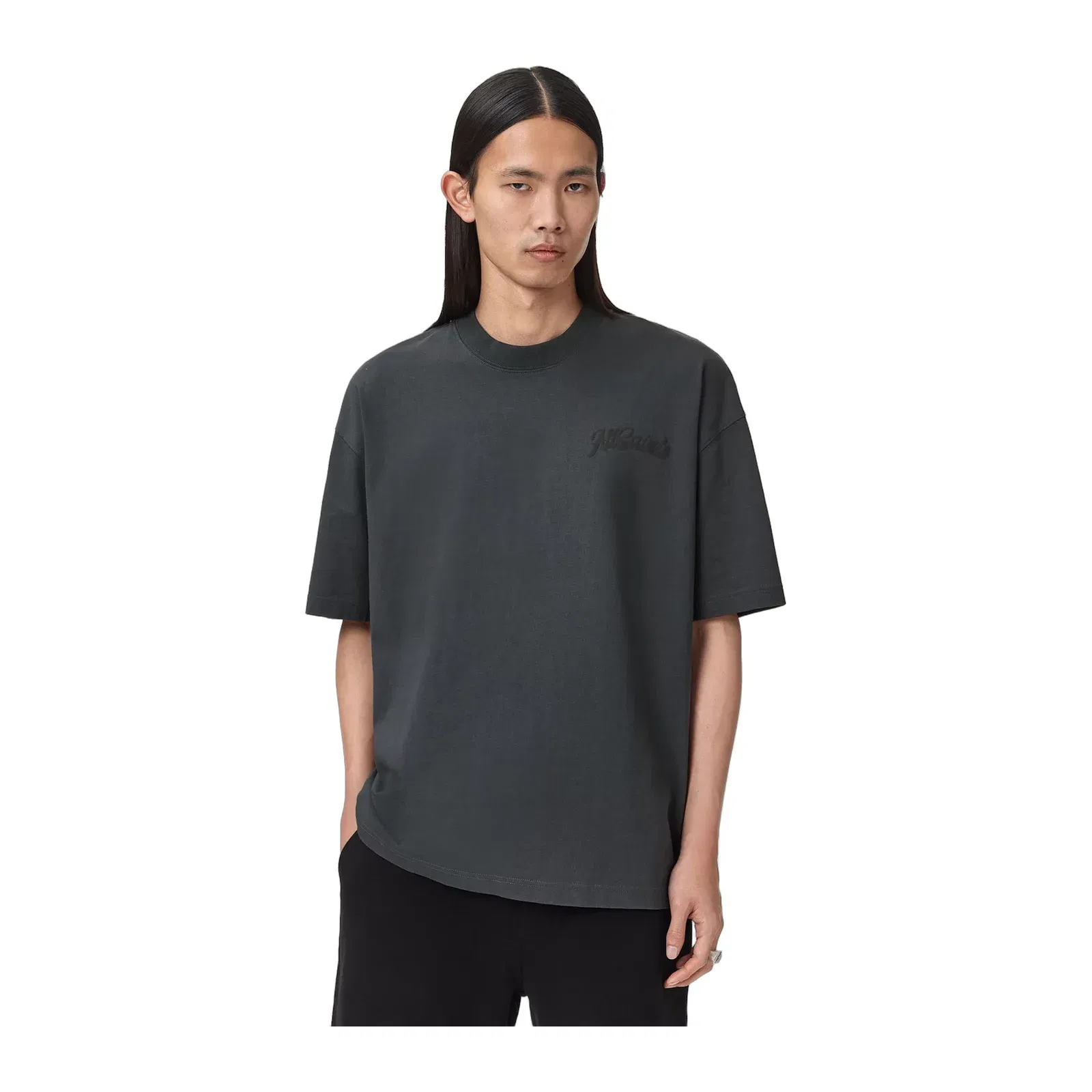 ALL SAINTS Odyssey Oversized Short Sleeve Crew Washed Black T-Shirt