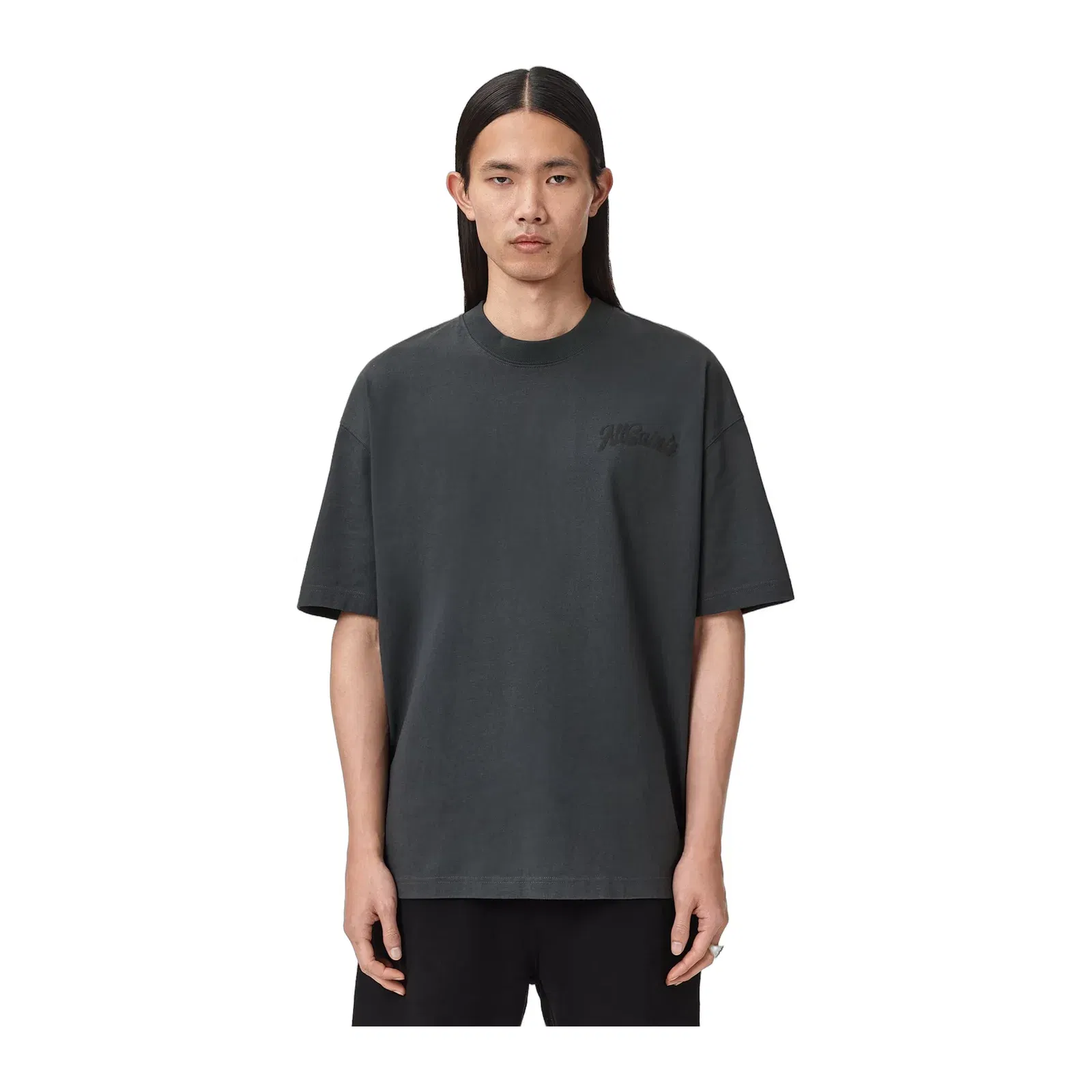 ALL SAINTS Odyssey Oversized Short Sleeve Crew Washed Black T-Shirt