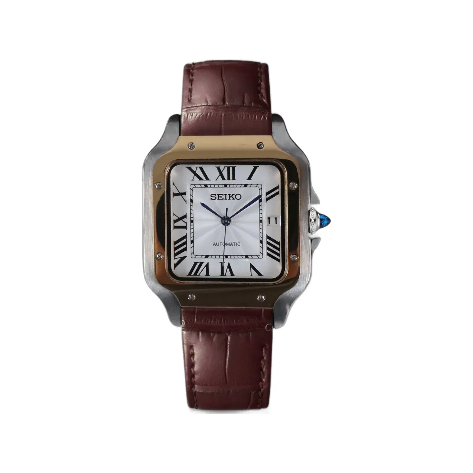 SEIKO MOD SANTOS WHITE / BROWN LEATHER