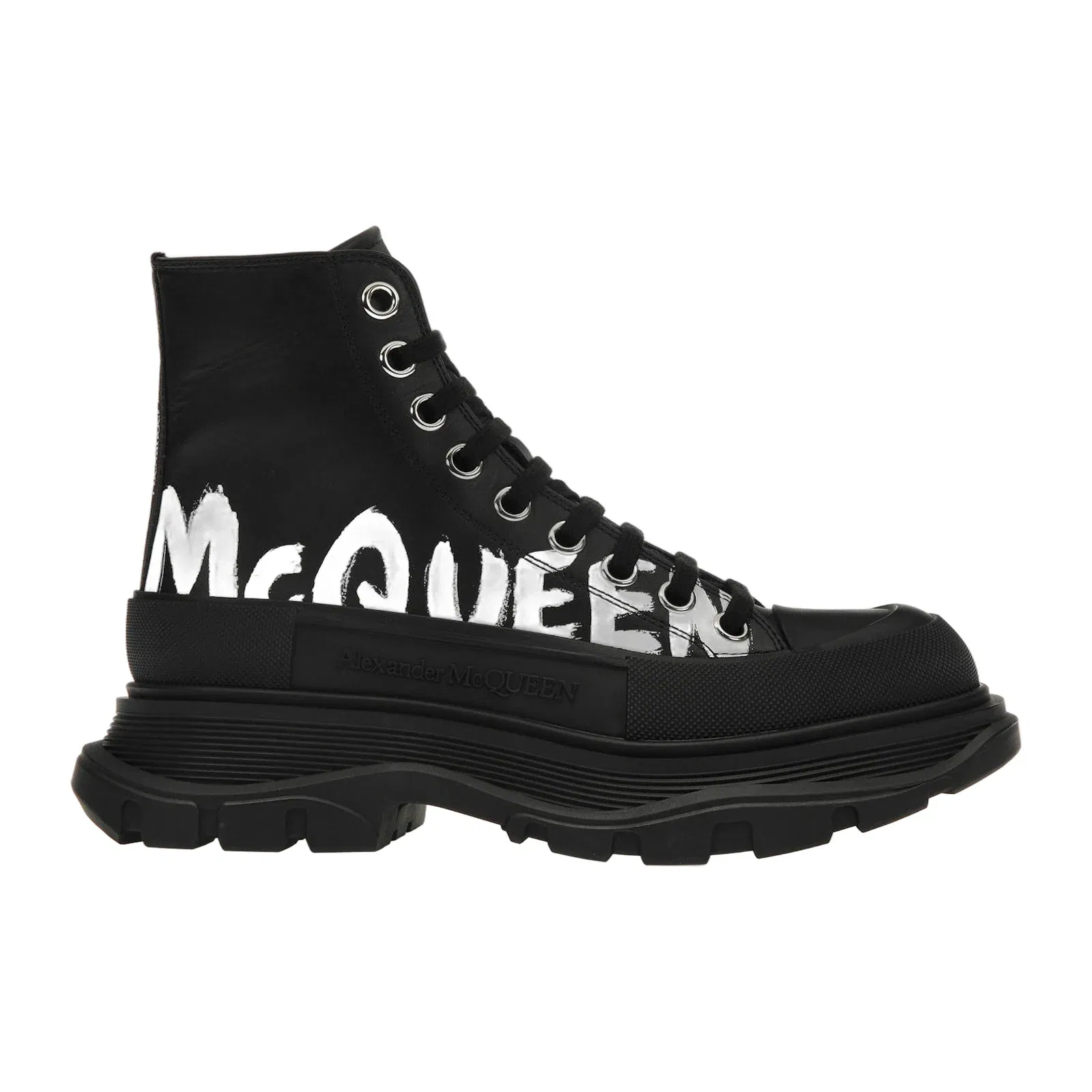 Alexander McQueen Wmns Tread Slick Boot 'McQueen Graffiti Logo - Black'