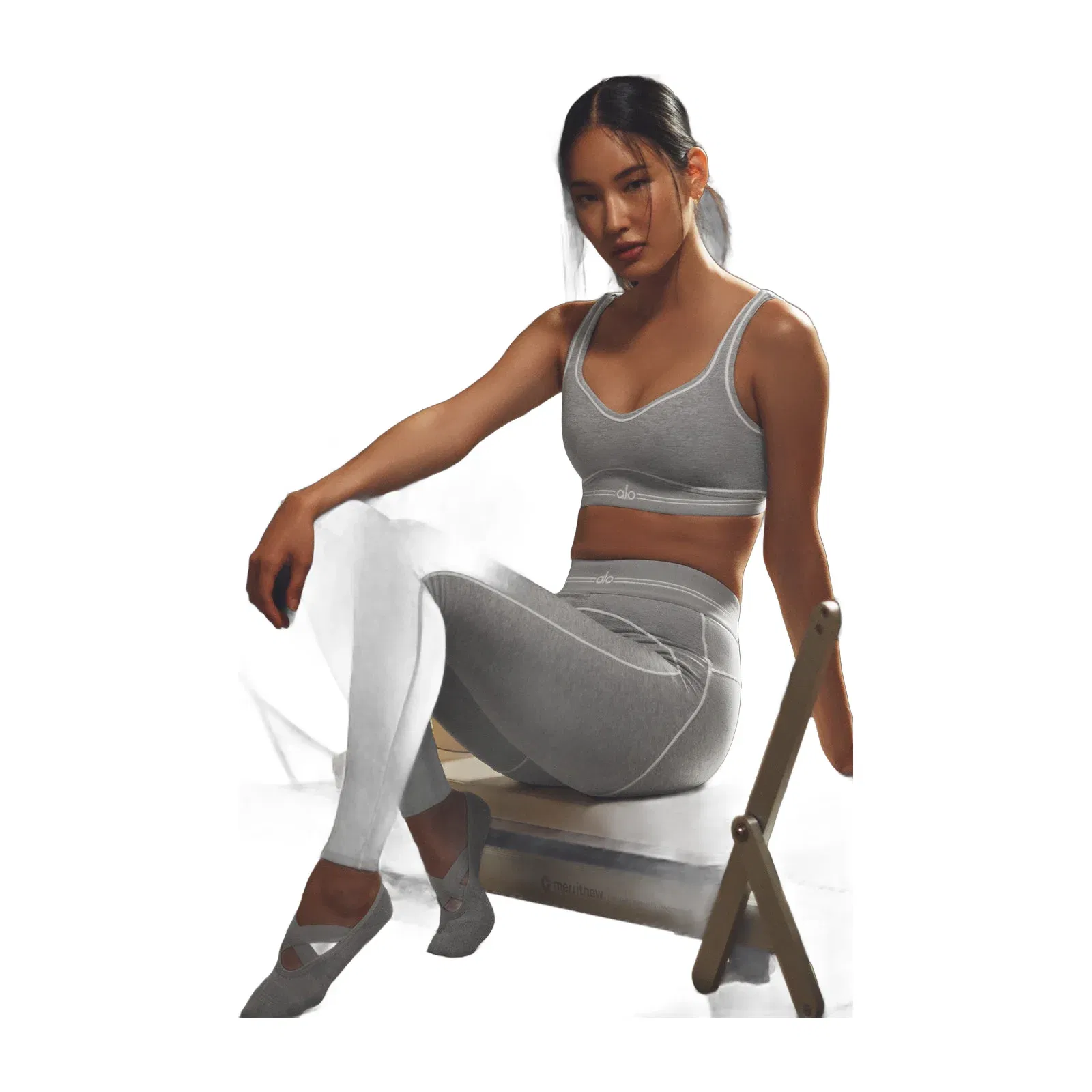 Alo Yoga Alosoft High-Waist Heart Throb Legging - Athletic Heather Grey/White