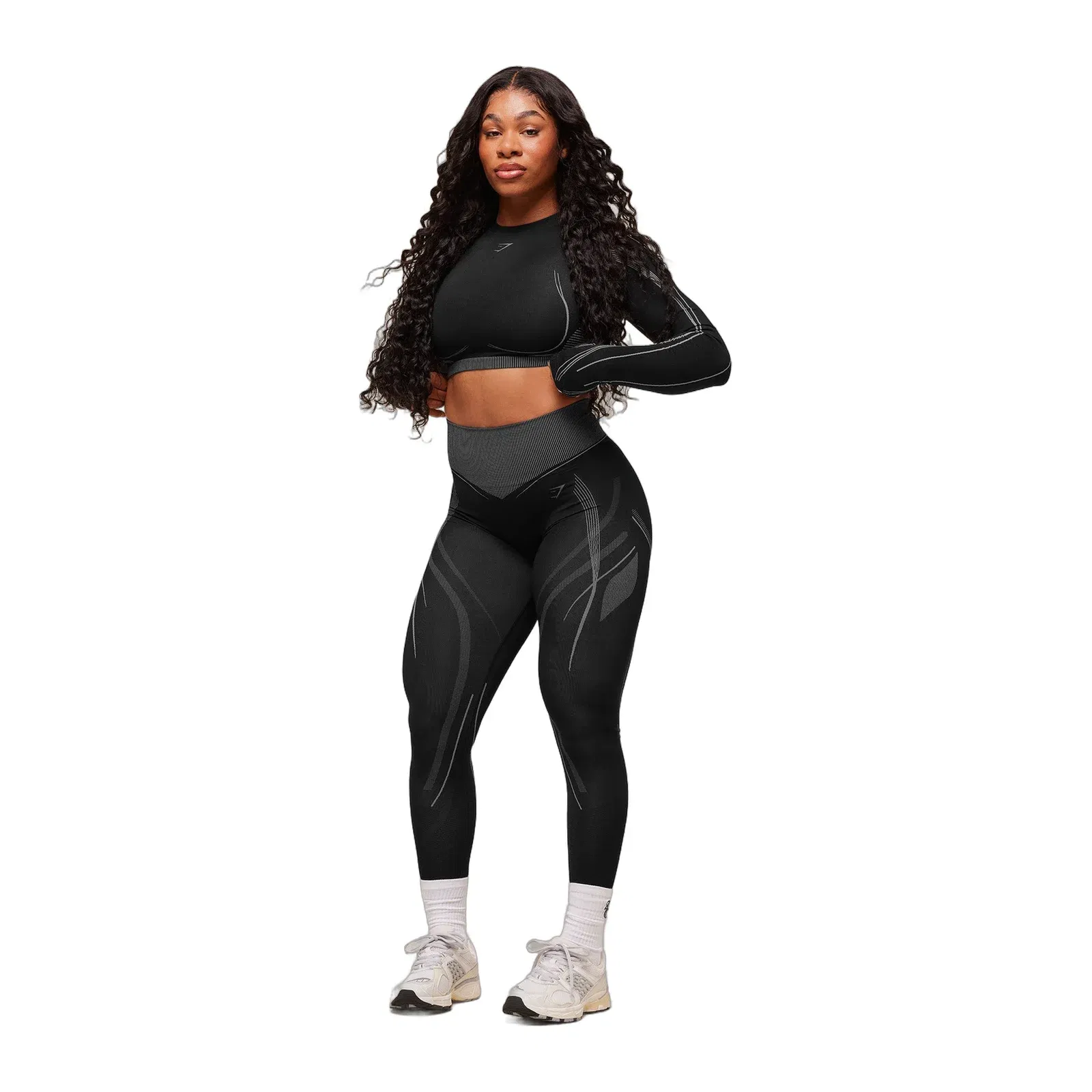 Gymshark x Analis Seamless Long Sleeve Crop Top - Black/Silver Grey