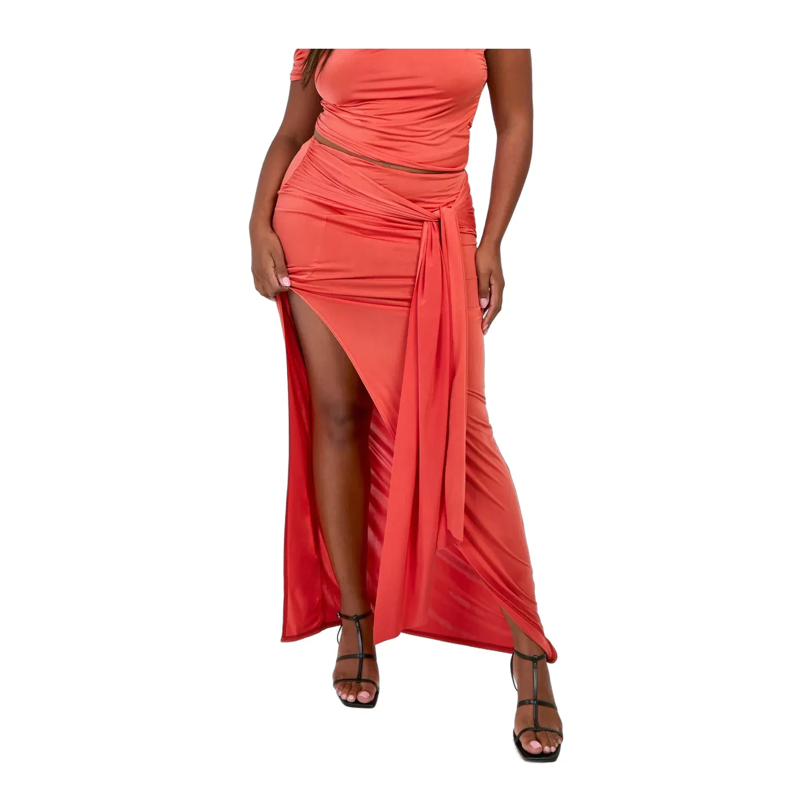 Plus Tie Front Bodycon Maxi Skirt