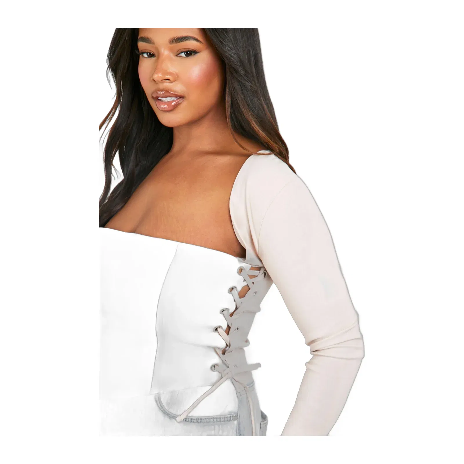 Plus Bengaline Lace Up Square Neck Corset Top