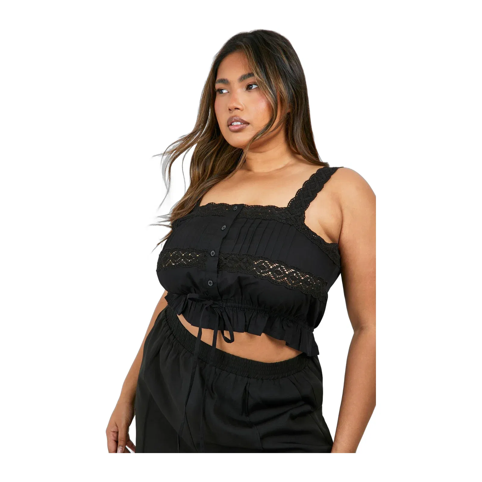 Plus Cotton Lace Detail Strappy Crop Top