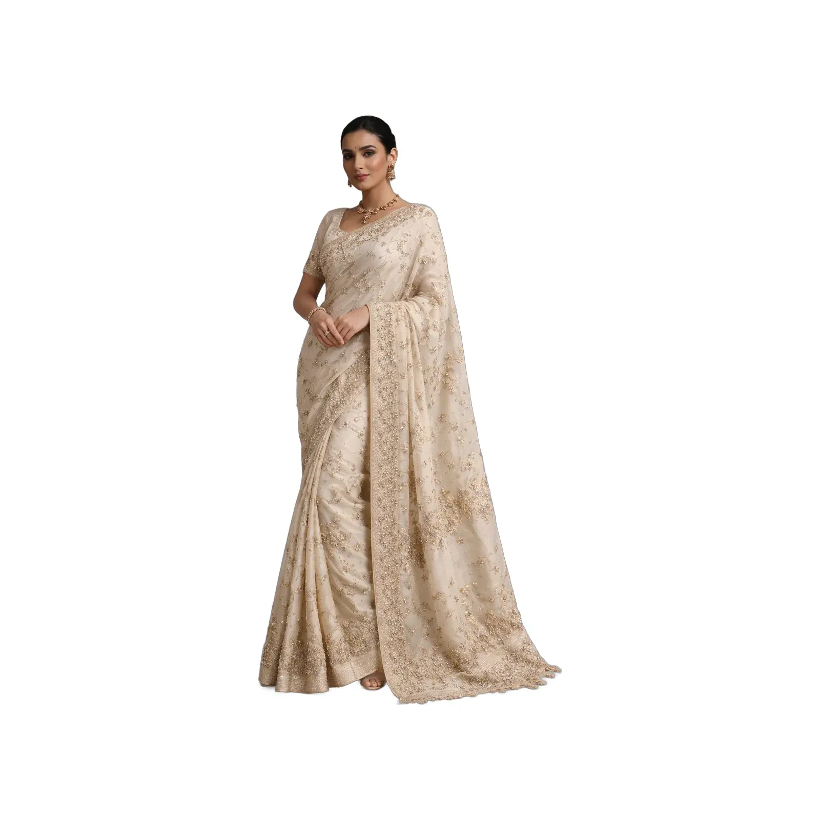 Ivory Regal Banarasi Pure Silk Saree With Handwoven Gold Zari