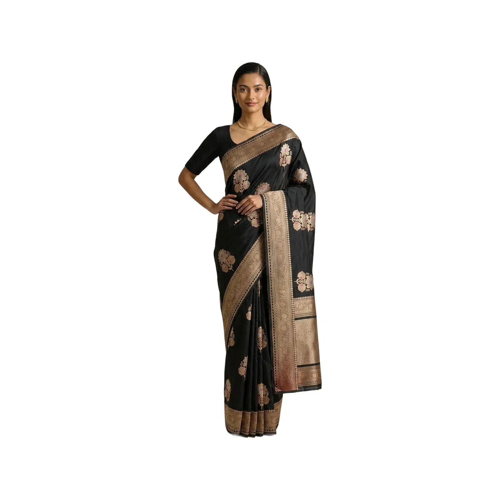 Noir Heritage Banarasi Silk Saree With Antique Gold Zari
